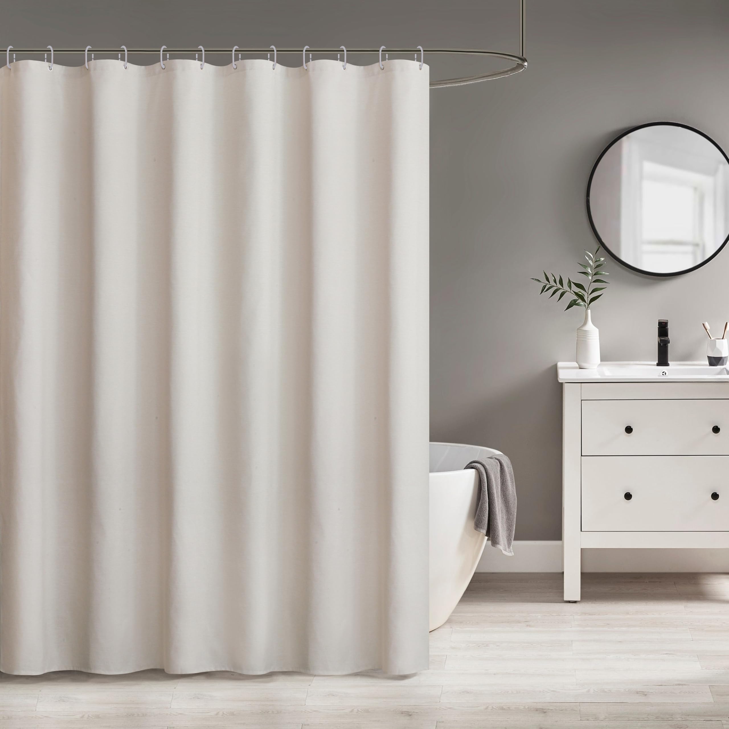 WELTRXE Shower Curtain, Faux Linen Shower Curtains, Mould Proof Mildew Resistant, Waterproof Bath Curtain with 12 hooks for Bathroom Shower Stall,