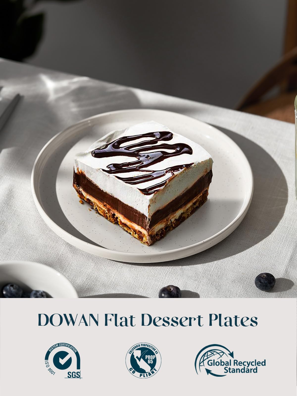 DOWAN Dinner Plates, 8.5" Premium Porcelain Side Plate Set of 6, Salad Plates, Dessert Plate, Flat Dinner Set for Appetizer, Lunch, Salad, Steak,