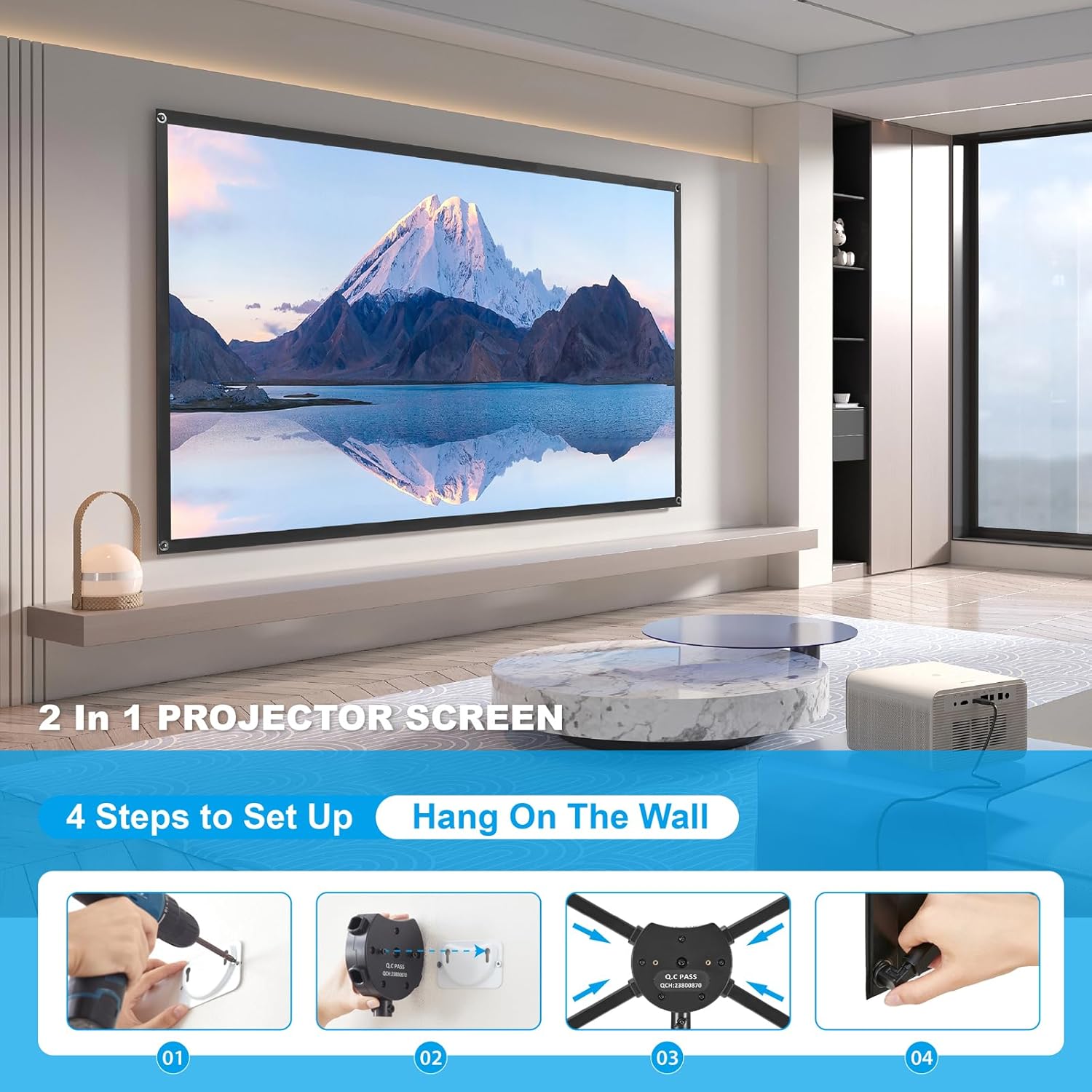 Projector Screen with Stand 100 Inch 16:9 Portable Outdoor Tripod excelimage