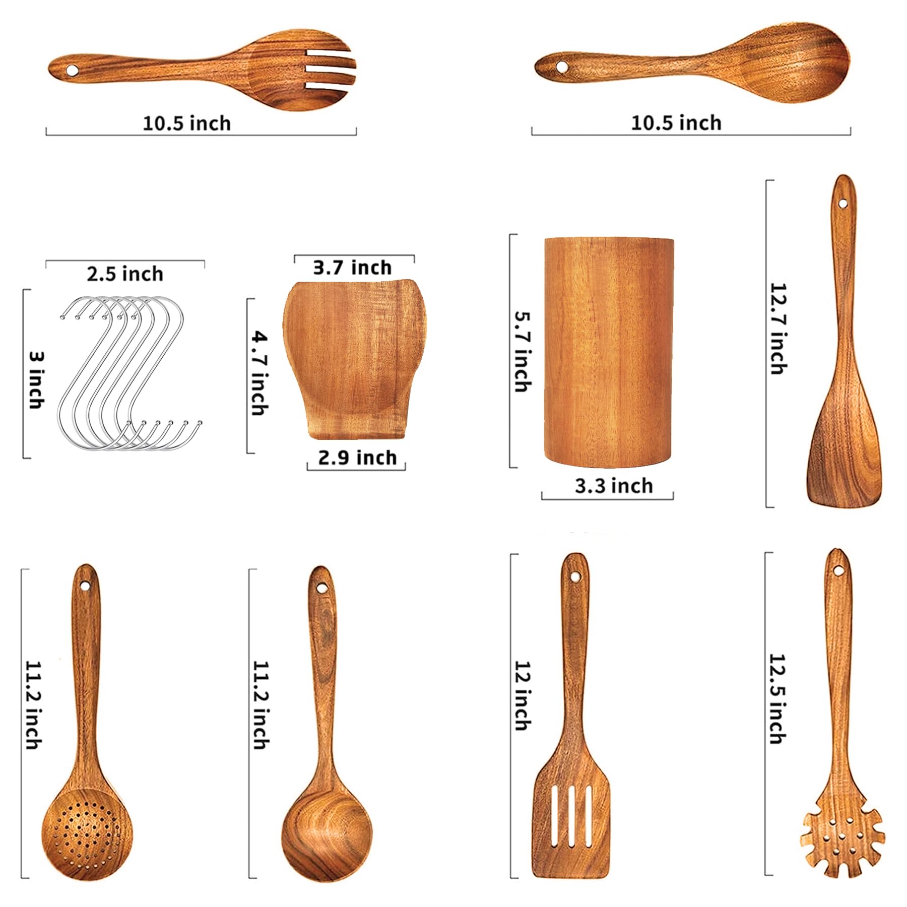 Wooden Spoons for Cooking, 9Pcs Wooden Utensils for Cooking,Wooden Cooking Utensils with Comfort Grip,Teak Wooden Kitchen Utensil Set with Utensils