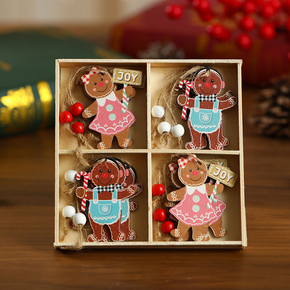 12 PCs Faceless Old Man Christmas Wooden Pendant Boxed Christmas Tree