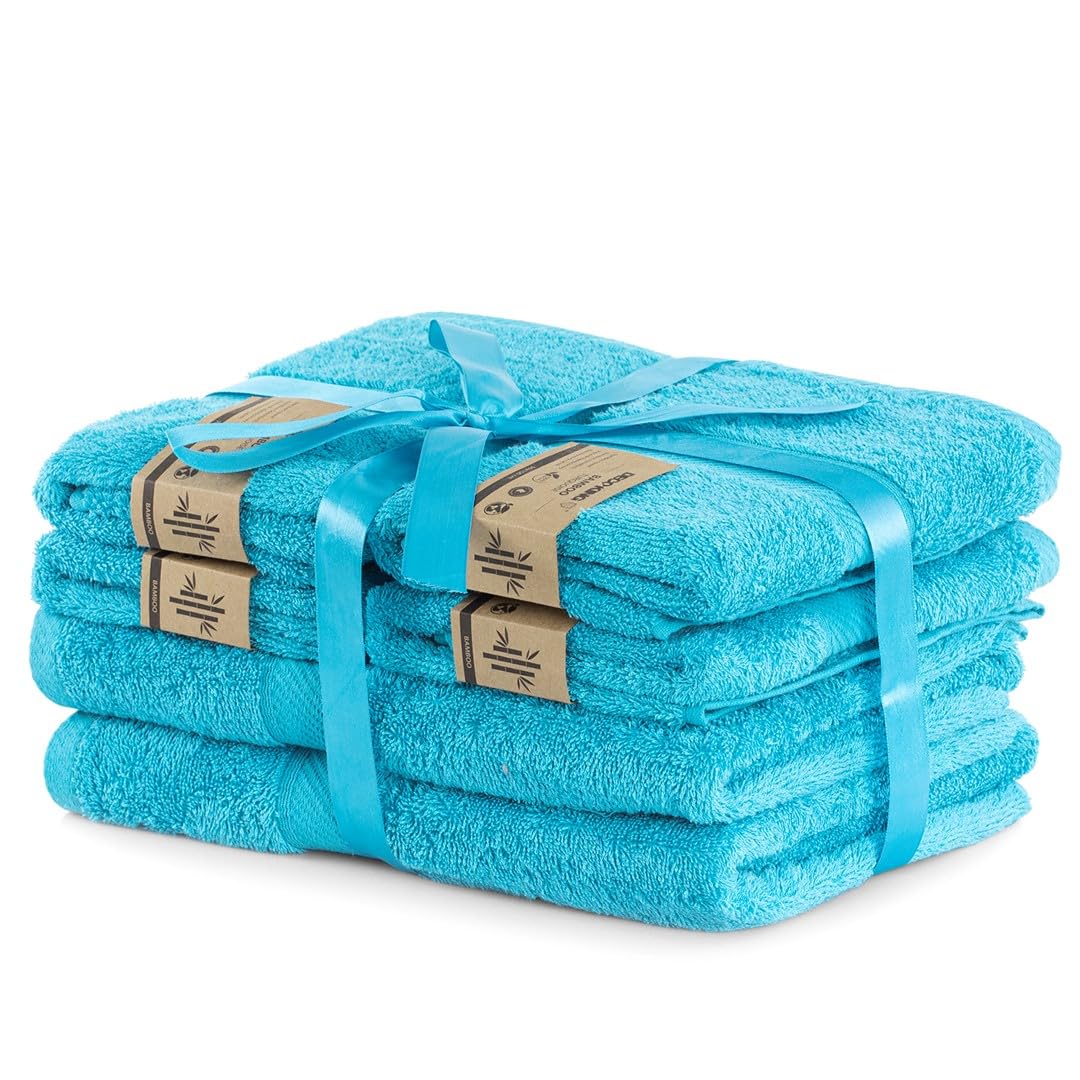 DecoKing Set of 6 Turquoise Cotton 4 Hand Towels 50 x 100 cm and 2 Bath Towels 70 x 140 cm Bath Towels Bamboo Viscose Absorbent Antibacterial Bamboo