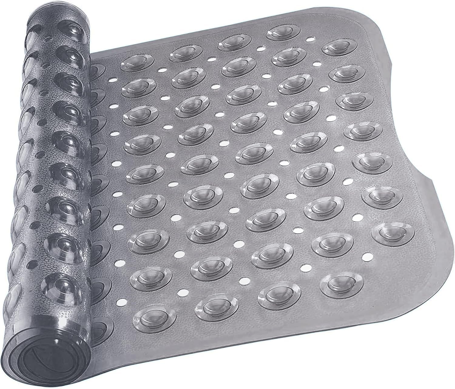 Ameha Shower Bath Mat Non Slip Anti Mould - Grey 100x40cm Bathroom Mats with Strong Suction Cups Grip and Drain Holes Shower Mats Machine Washable