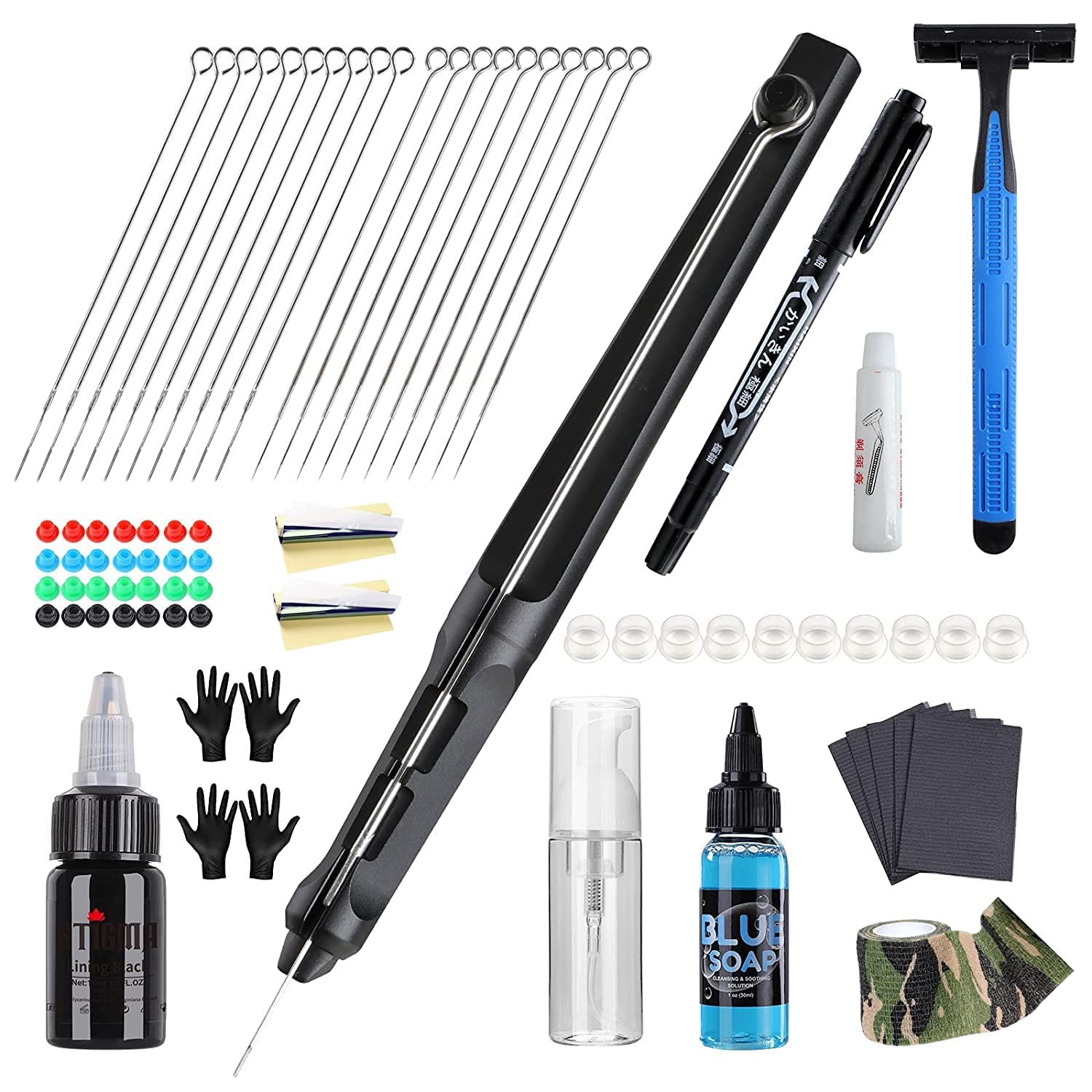 STIGMAHand Poke and Stick Tattoo Kit, Stick and Poke Pen kit Aluminum Alloy Hand Poke Pen with 20 Pcs Tattoo Needles, DIY Tattoo Supply for Tattoo