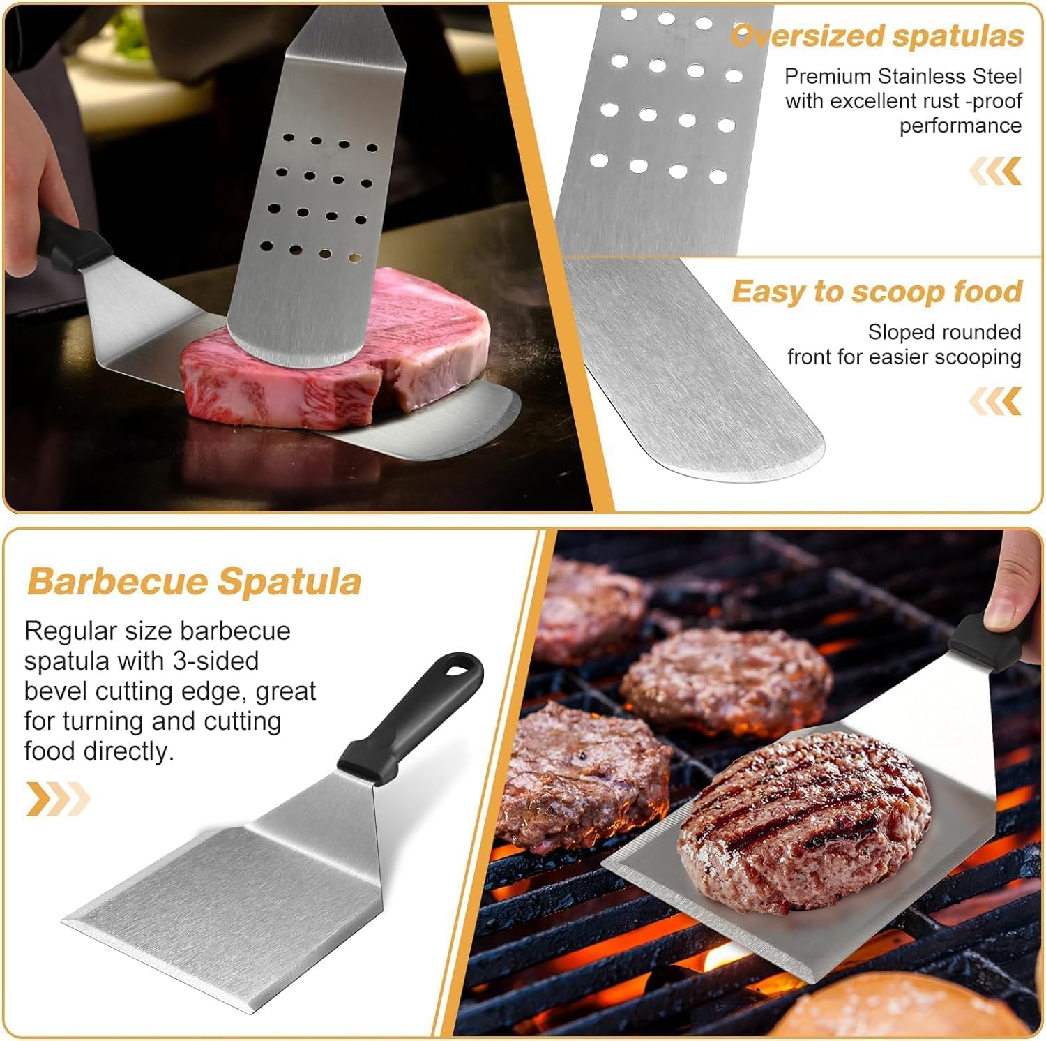 zycBernoi Griddle Accessories Kit, 20 PCS Flat Top Grill Accessories for Blackstone Camp Chef, Metal Spatula Set with Burger Press,Basting