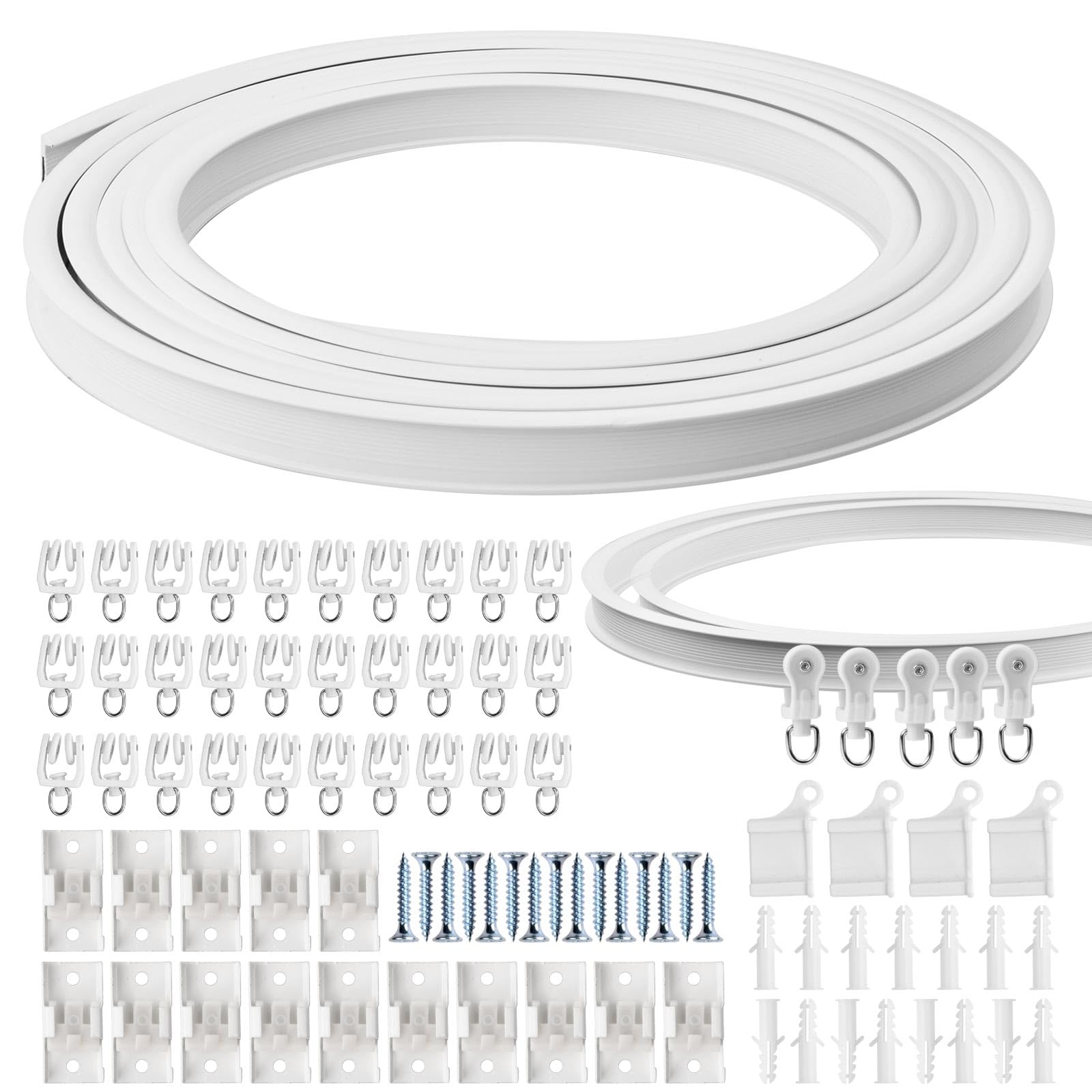 5 Meters 16.4ft Bendable Ceiling Mounted Curtain Rails and Fittings, Flexible Curved Ceiling Curtain Tracks for Bay Window Room Divider RV Shower
