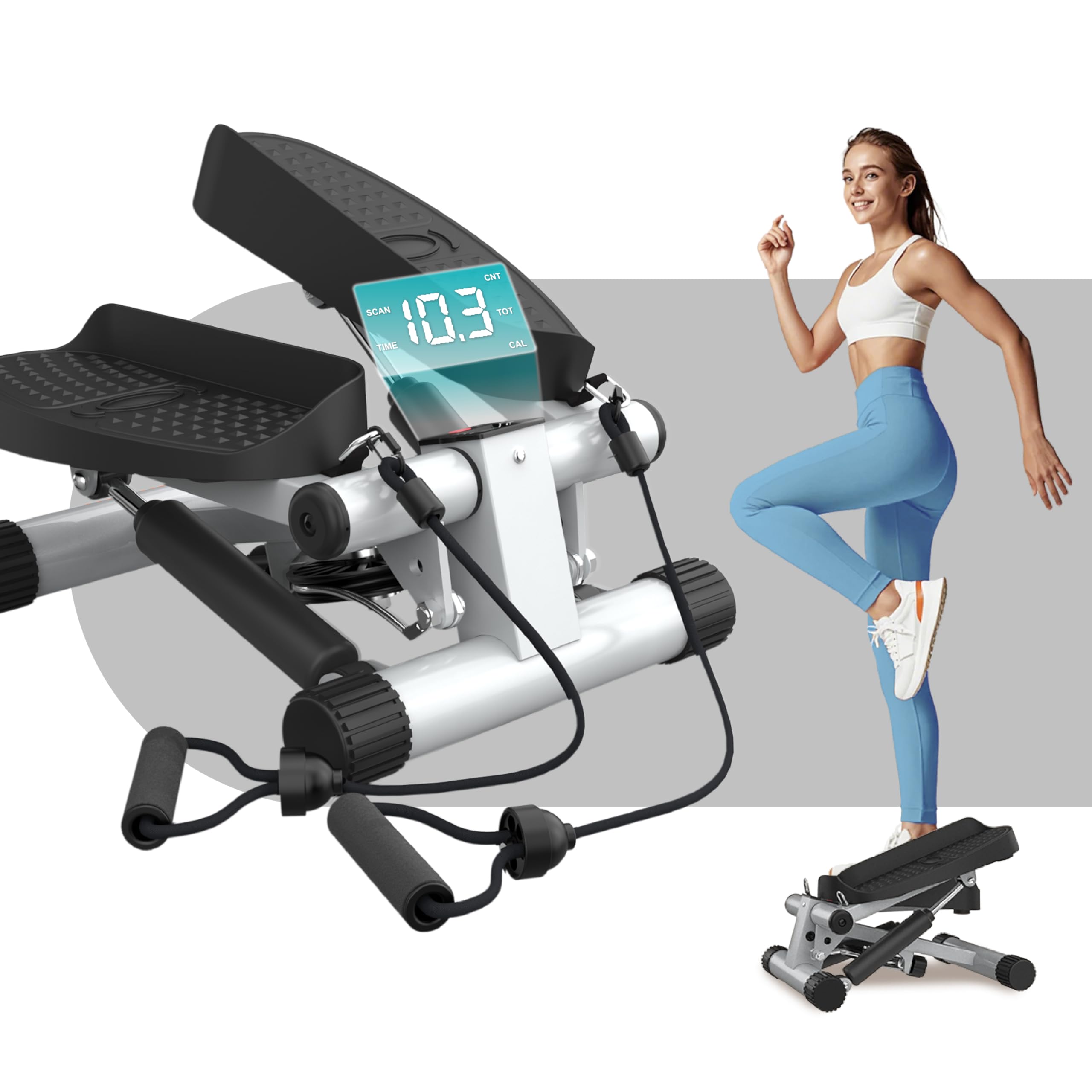 Niceday Mini Stepper Exercise Machine, Steppers with Resistance Bands, Step Machine Exerciser for Home, Up-Down Stepper with LCD Monitor, Space
