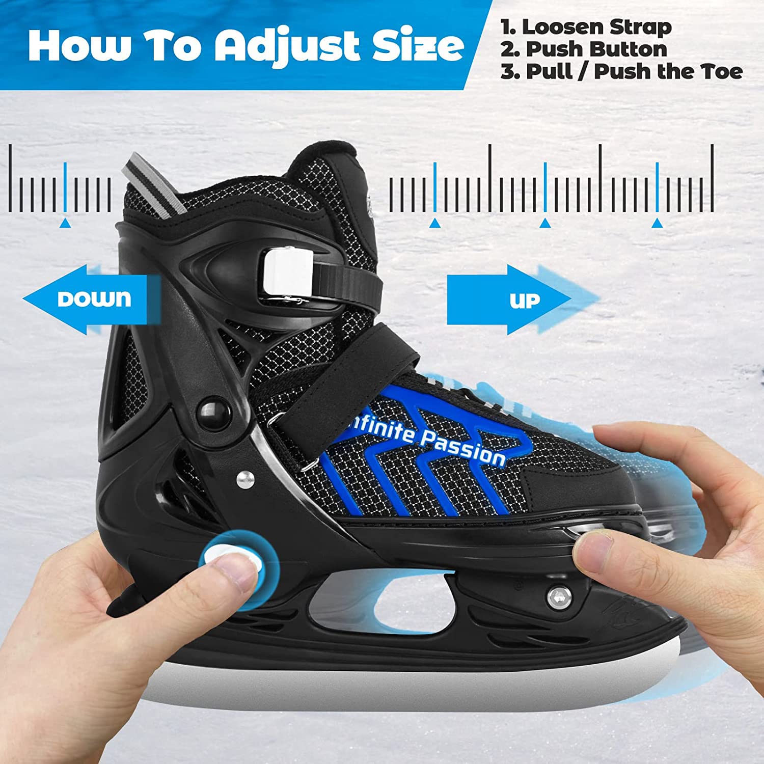 Nattork Adjustable Toddler Ice Skate for Boys Soft Padding and Reinforced Ankle Support Ice Hockey Skates (Blue, Large (37-41))