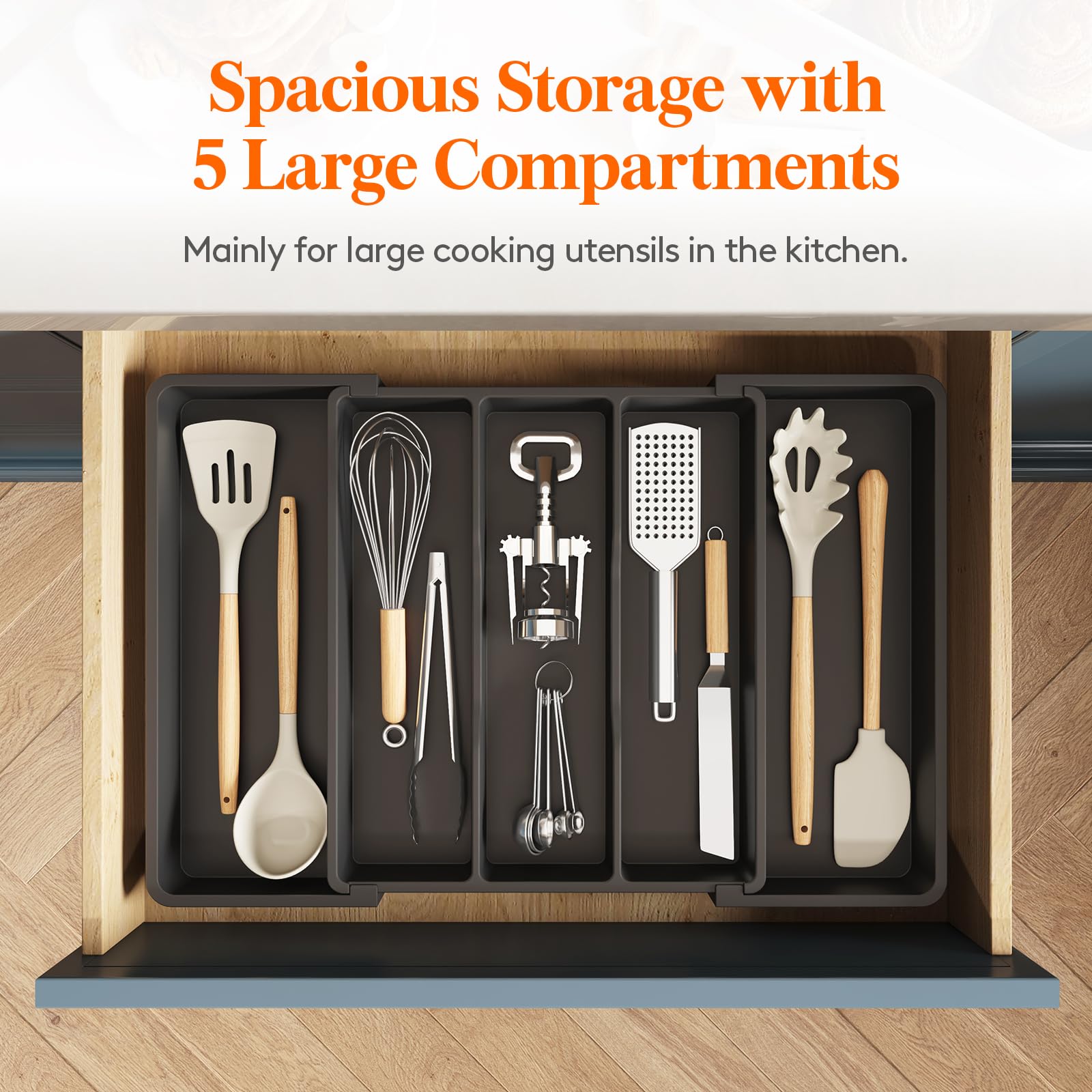 Lifewit Utensil Drawer Organiser, Expandable Large Cutlery Tray for Kitchen, Adjustable Silverware Flatware Holder, Plastic Kitchen Spatula Tools and