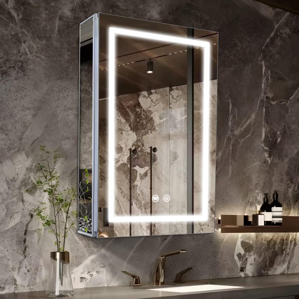 Janboe LED Medicine Cabinet,Bathroom Mirror Cabinet with Lights,20?28inch,Equip with Internal Light,Aluminum Construction,USB Shaver Socket,3