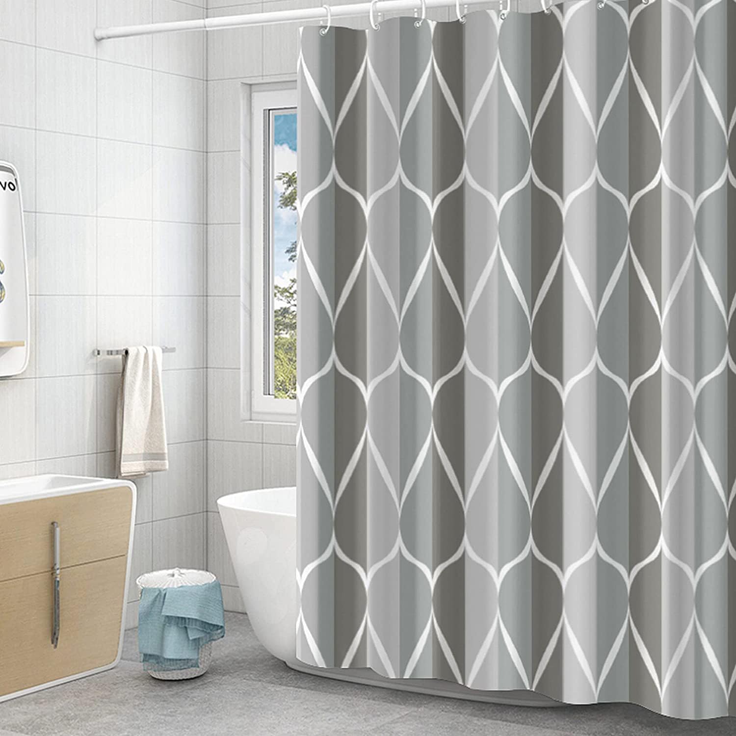 GERUIKE Extra Wide Grey Shower Curtain - 240 x 200 Weighted, Mould Proof, Machine Washable Bath Curtain with 12 Rings, Polyester Fabric