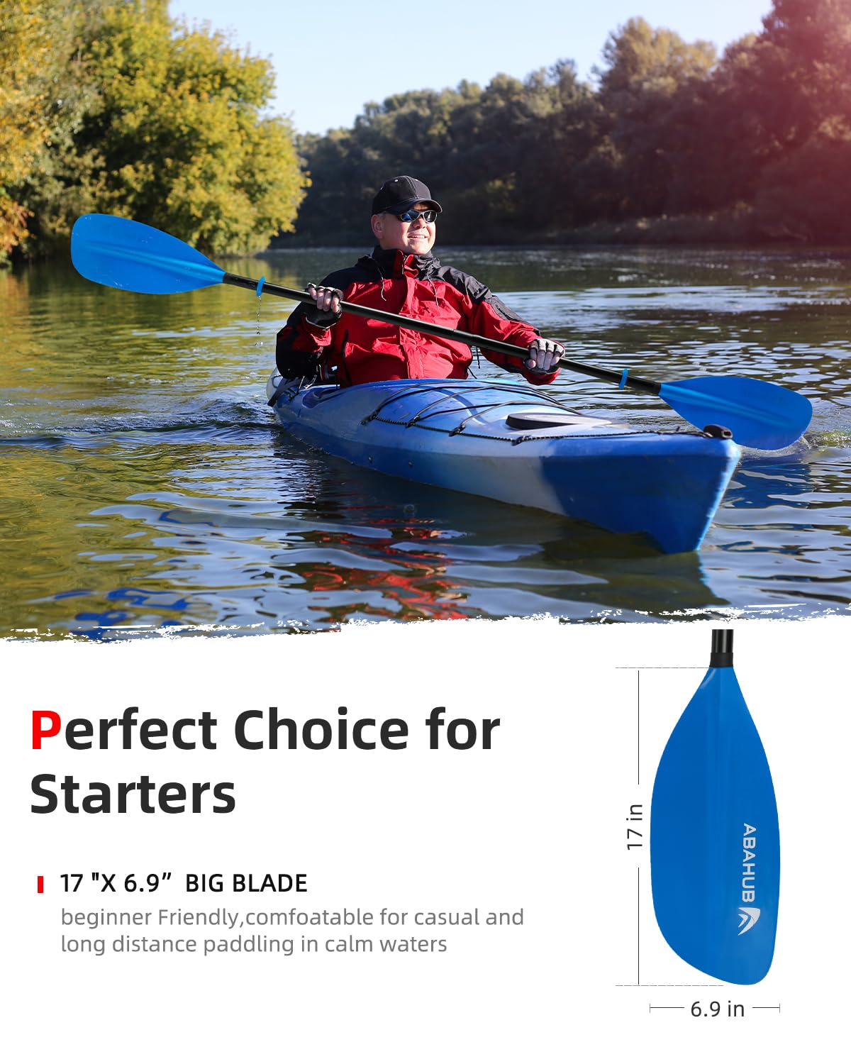 Abahub Adjustable Kayak Paddle 210-230 cm/82-90 Inches Floating Kayaking Oars Boating Oars Canoeing Oars Blue