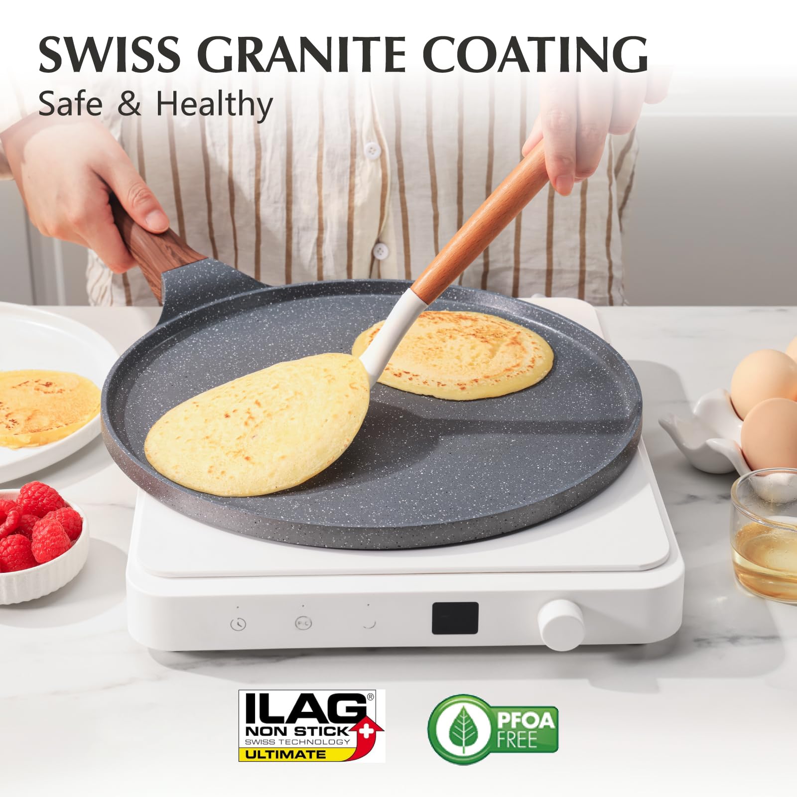 SENSARTE Nonstick Crepe Pan, Swiss Granite Coating Dosa Pan Pancake Flat Skillet Tawa Griddle 10-Inch with Stay-Cool Handle