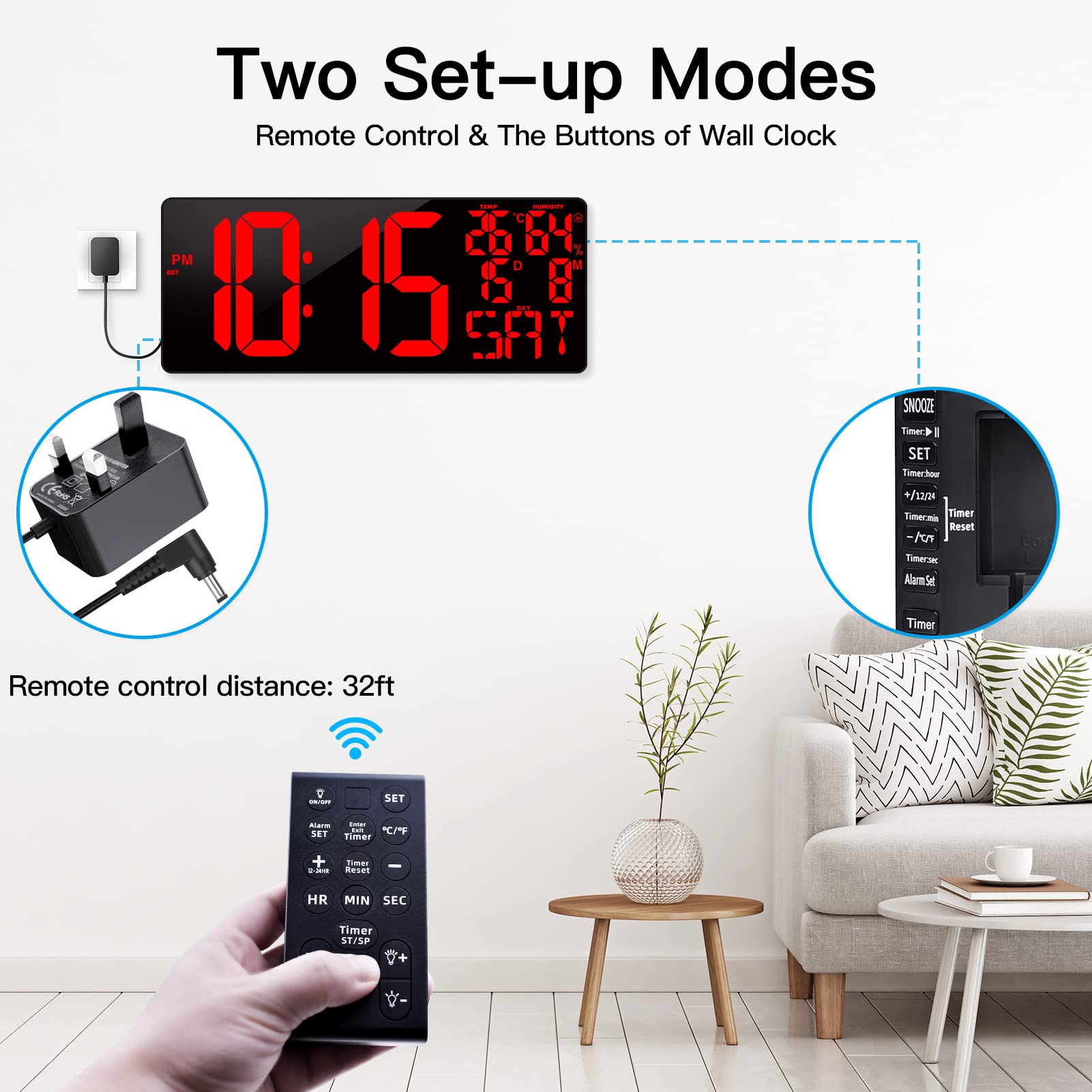XREXS 18 Inch Extra Large Digital Wall Clock with Remote Control, LED Large Wall Clocks, Count Up/Down Timer, Auto-Dimming Alarm Clock with