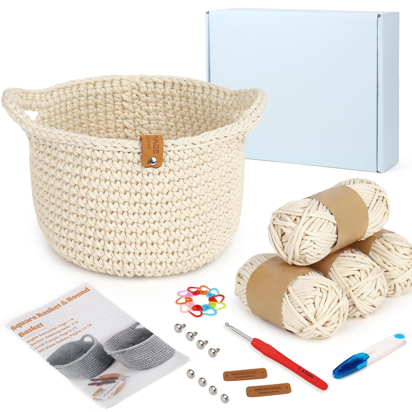 Reessy Crochet kit, Round Basket Crochet Starter Kit with Instruction, Crochet Hook, Thick Yarn, Complete Crochet Kits for Beginners Adults Learn How