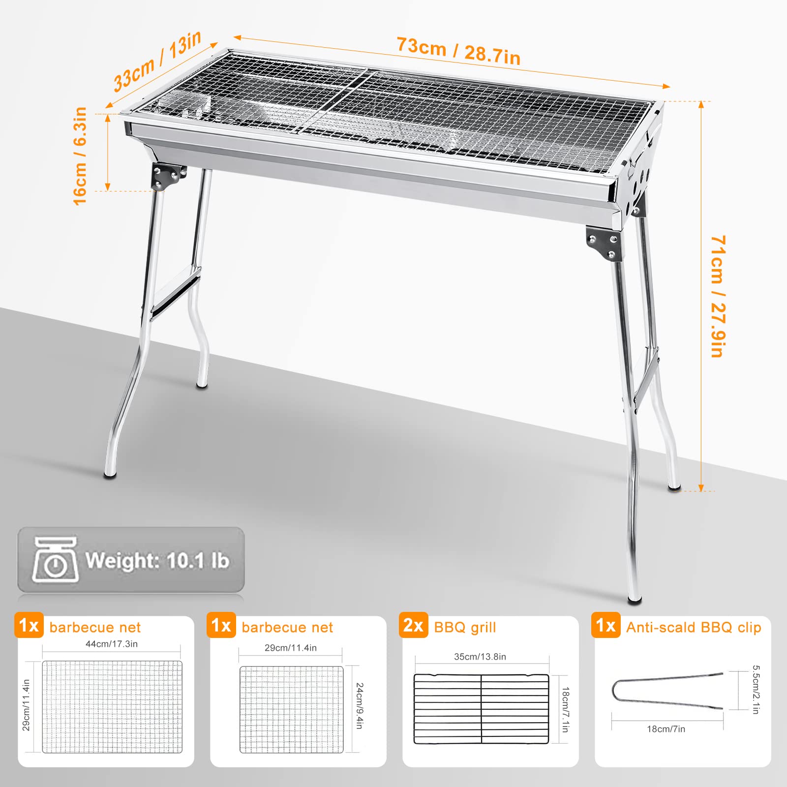 Uten Barbecue Grill, Stainless Steel BBQ, Large Folding Portable BBQ Grill, Charcoal Grill for Outdoor Cooking Camping Hiking Picnics