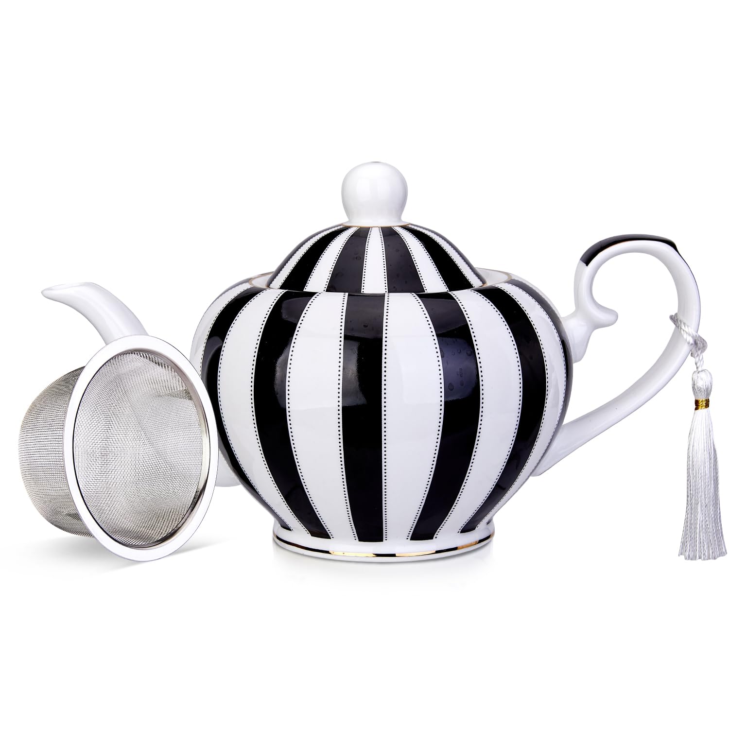 London Boutique teapot with Infuser - Tea Pot infusers for Loose Tea -700ml Capacity Perfect 2 Cup teapot -Easy Grab Handle Teapots (Black Strips)
