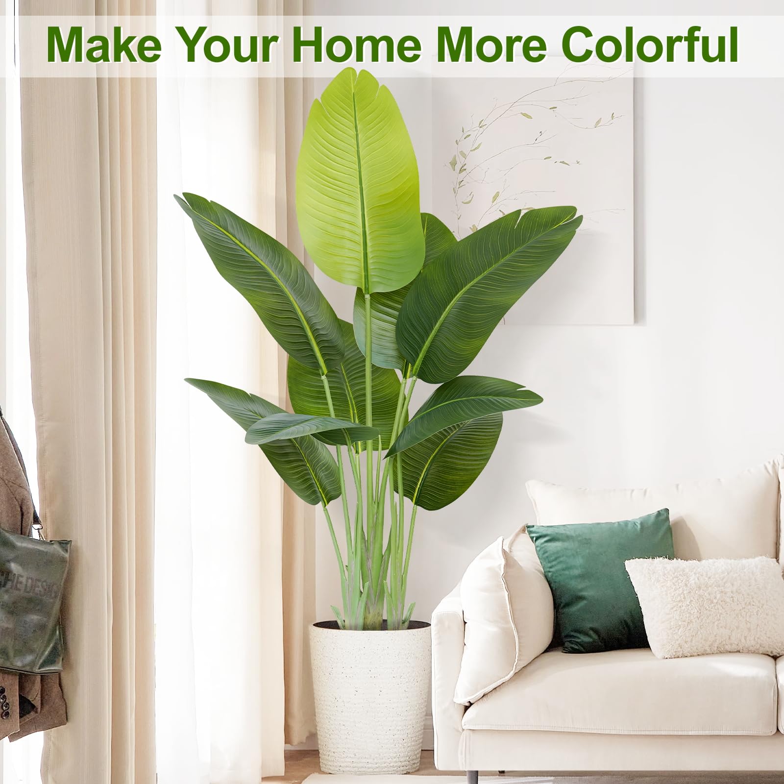 Keeplush Artificial Bird of Paradise Plant Outdoor 120CM Fake Tropical Banana Tree with 9 Leaves-Perfect Faux Plants for Indoor, Floor Plant in Pot
