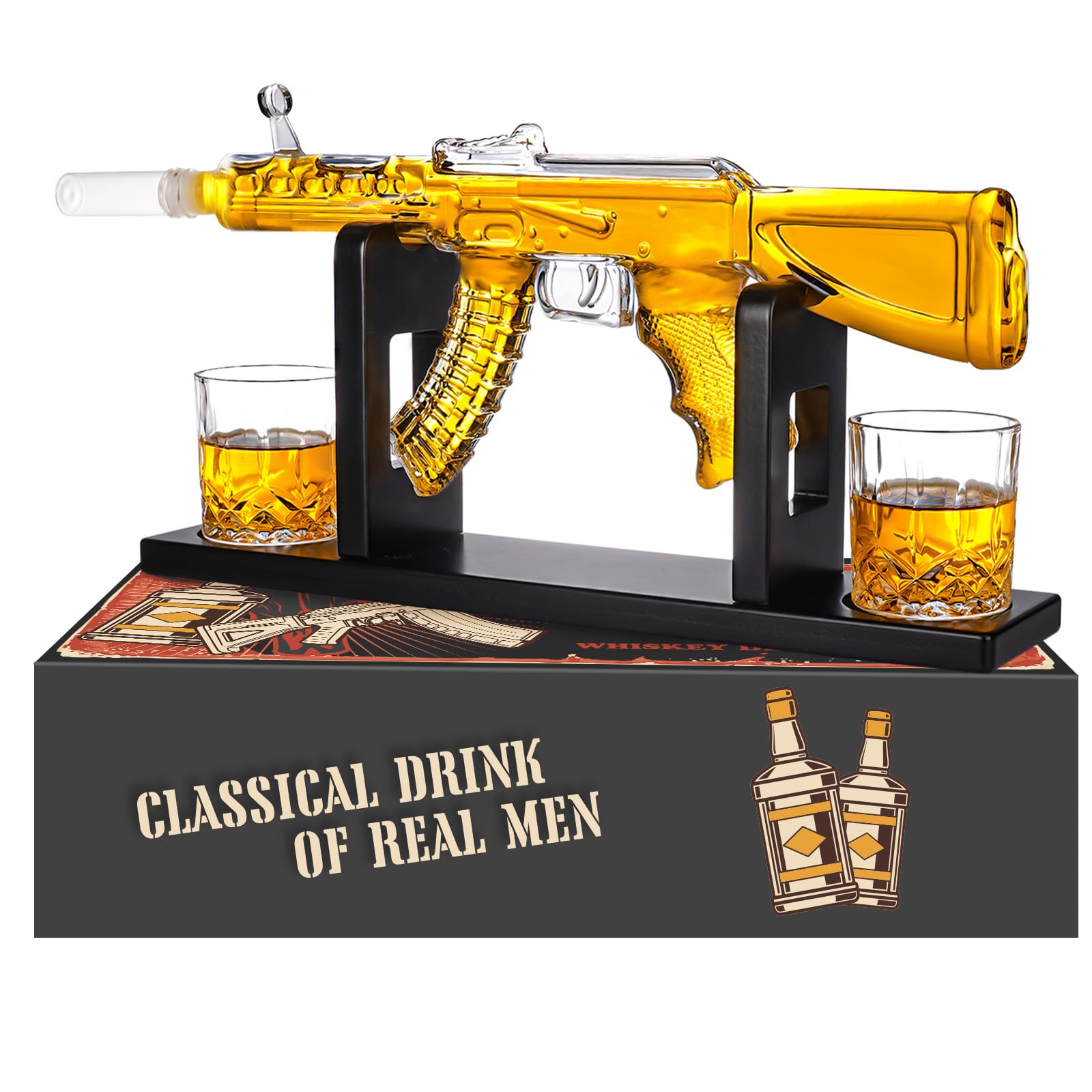 Oaksea Christmas Whiskey Gift Sets for Men, AK47 Whiskey Decanter Set with 2 Glasses, Unique Birthday Gifts for Dad Grandad, Cool Secret Santa