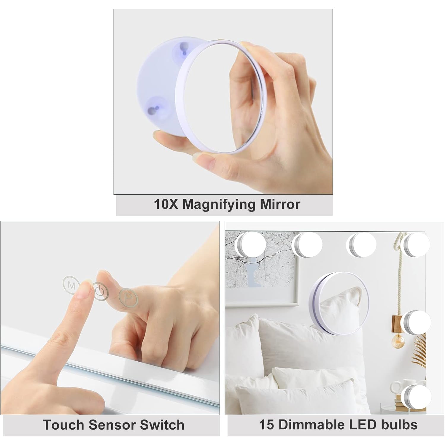 Hollywood Vanity Mirror with Lights, 58x42cm, 15 Bulbs, 3 Color Modes Dripex