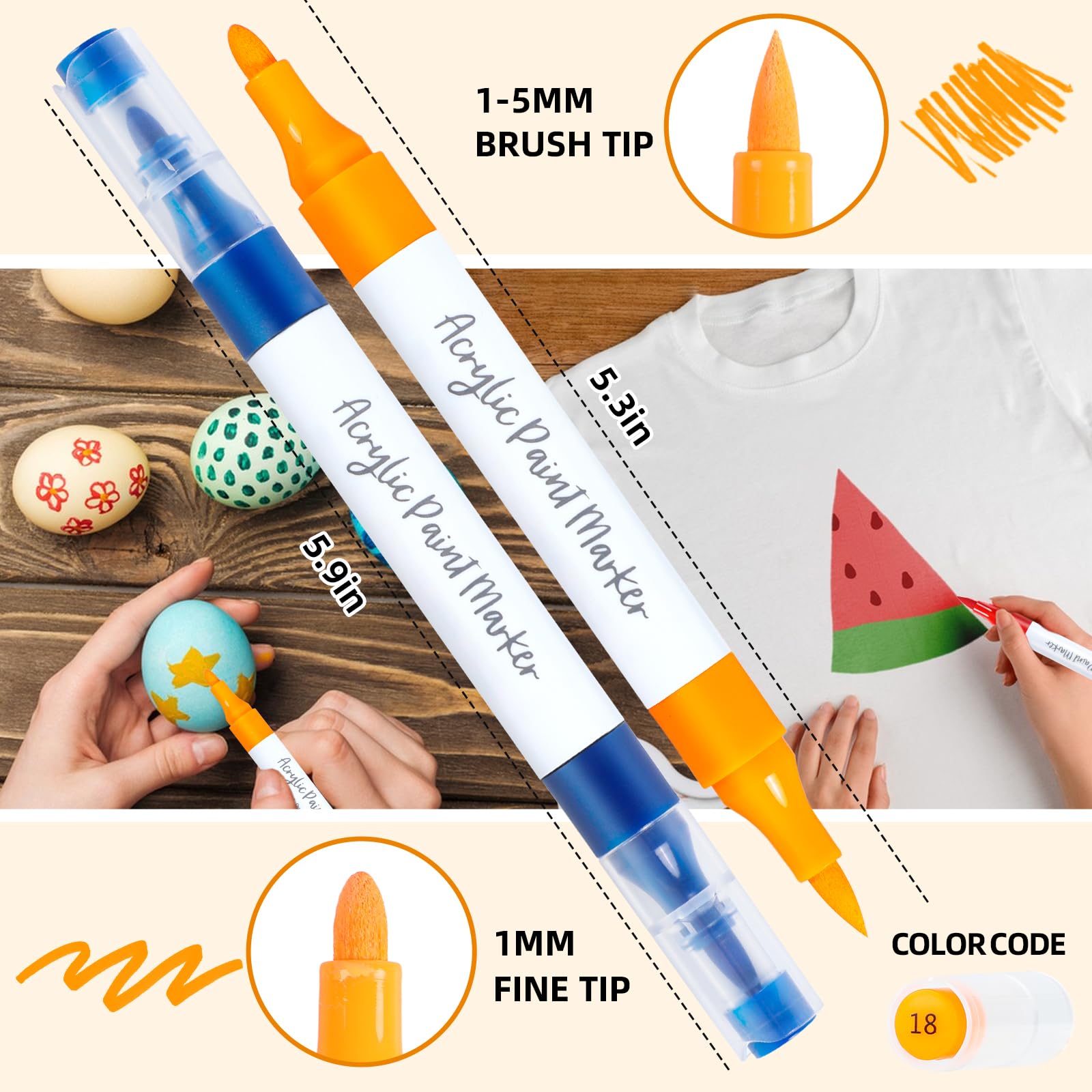 100 Colours Numbered Acrylic Paint Pens with Free App, Dual Tip Acrylic Paint Markers with Brush Tip and Fine Tip for Adults, Kids, Eggs, Wood, Rock,