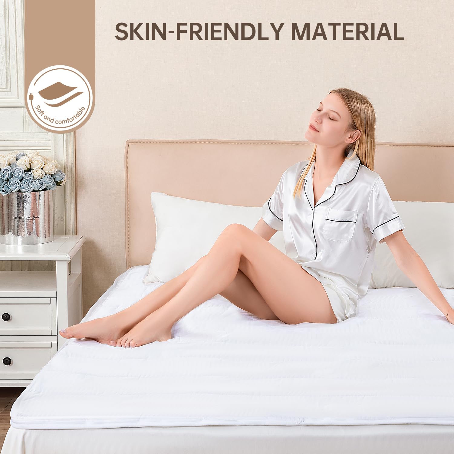 BWARM HOME Luxury Electric Blanket King Bed, Fully Fitted Underblanket Mattress Cover, Multi-zone, Cotton Comfort Layer, Dual Control, 9 Heat