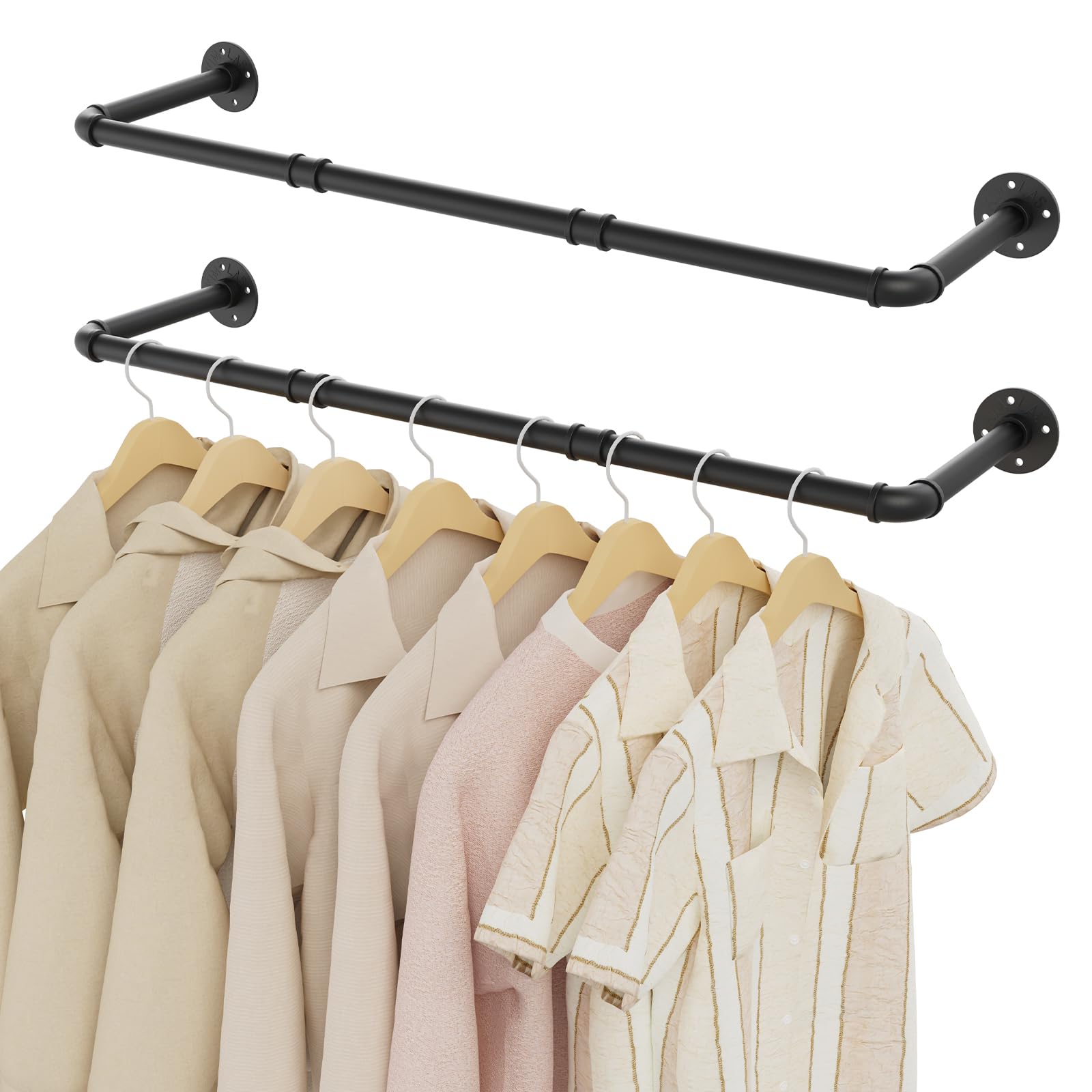 YheenLf 2-Pack Clothes Rail Wall Mounted, 100cm Industrial Style Garment Rack, Heavy Duty Wardrobe Pole, Multi-Purpose Clothing Hanging Rod for Closet