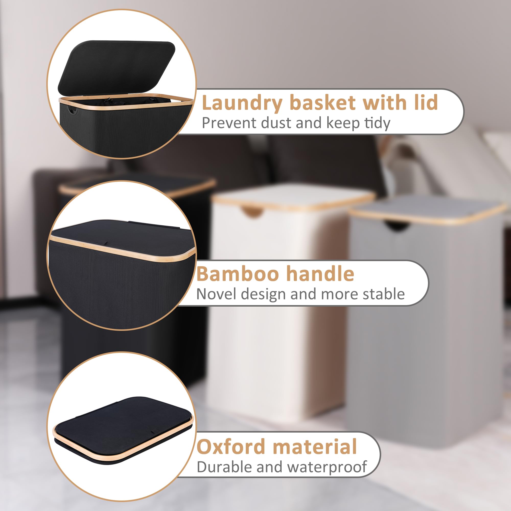 iEGrow Large Laundry Basket with Lid 150L, Double Laundry Baskets with Removable and Washable Inner Bags, 2 Compartments Foldable Washing Basket for