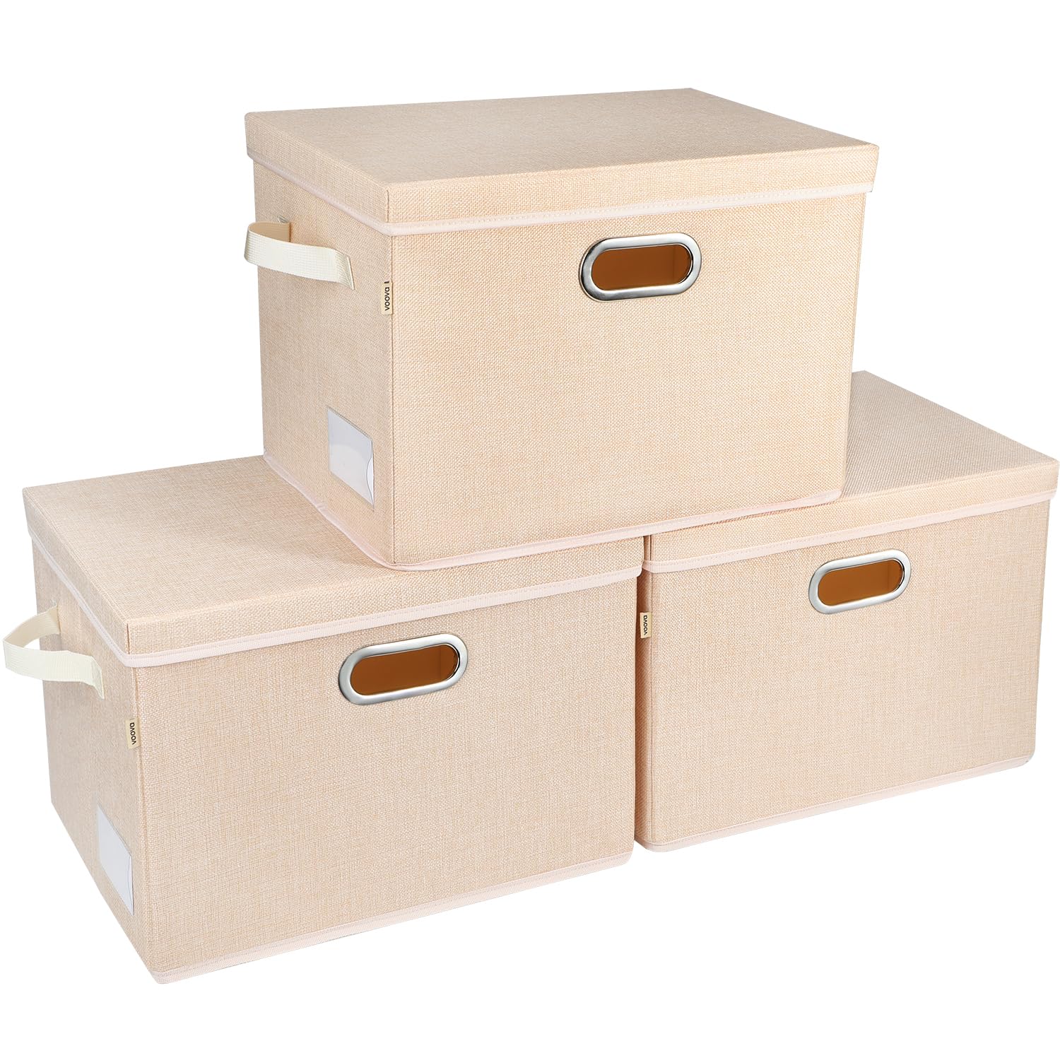 Voova Large Collapsible Storage Bins with Lids,3 Pack Stackable Linen Fabric Cube Storage Organizer,Foldable Closet Storage Boxes Baskets Containers