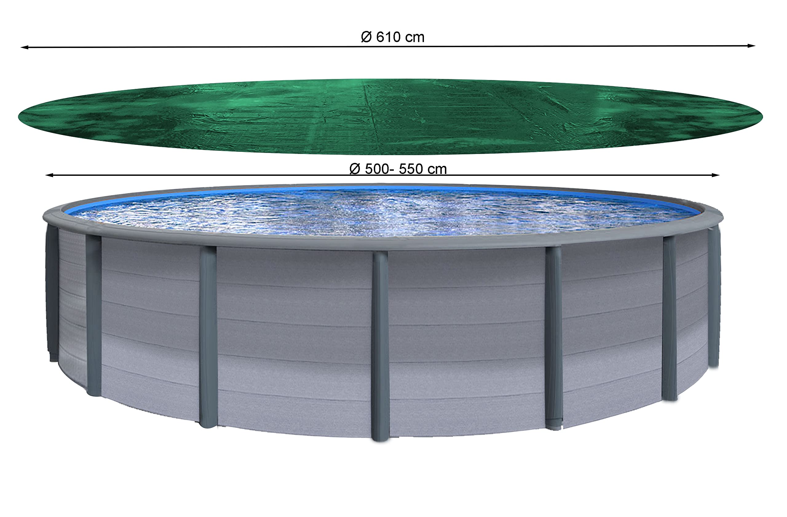QUICK STAR Winter Swimming Pool Cover Round 180g/m? for Poolsize 500-550cm (18ft) Tarpaulin dimension ? 610cm Green