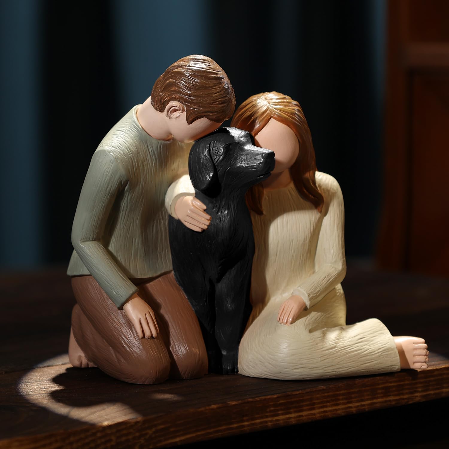 Carracci Couple with Black Dog Figurines Ornaments, Loss of Dog Sympathy Gift, We are A Family Black Dog Memorials Statues for Dog Lovers