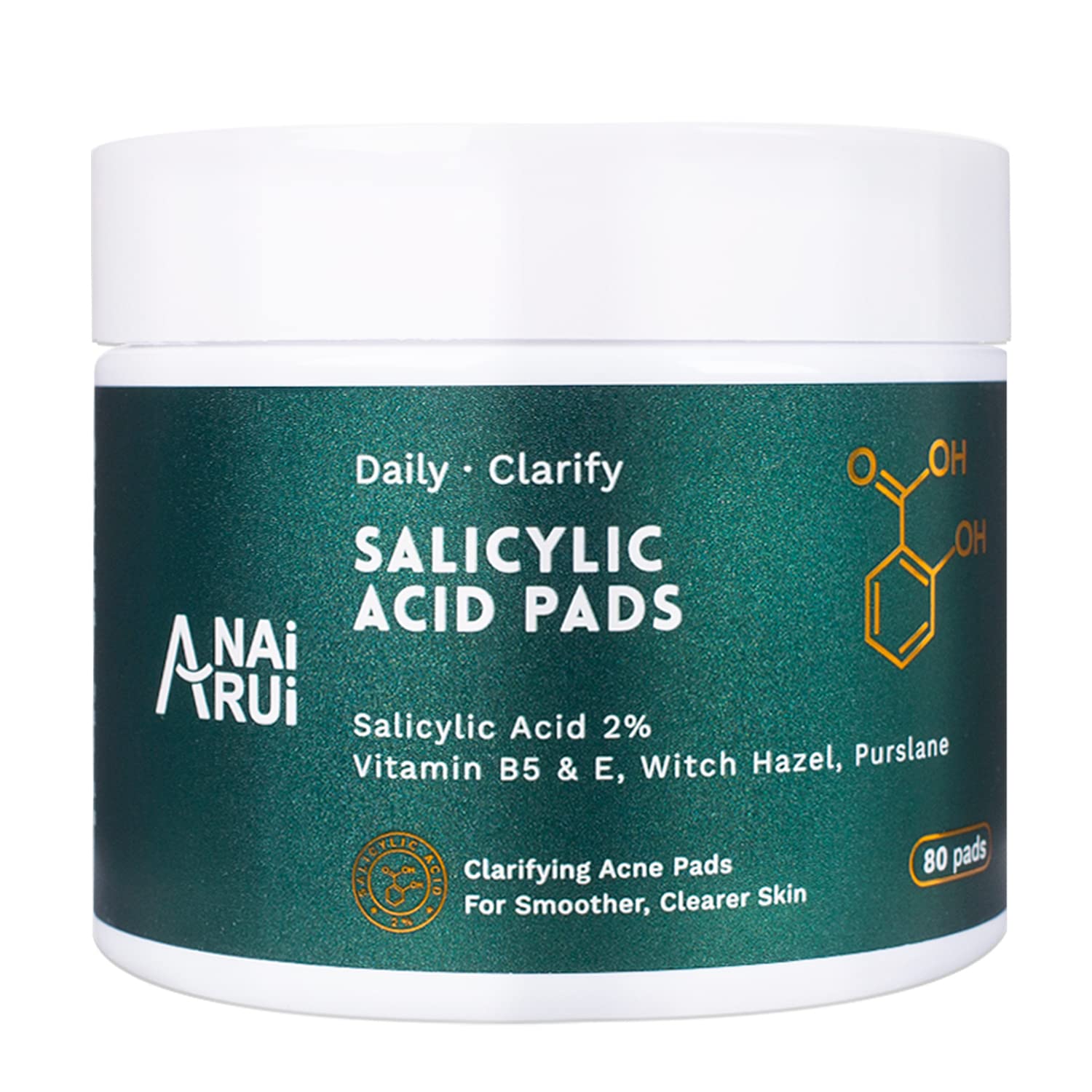 ANAiRUi Salicylic Acid Face Pads, Daily Exfoliating Pads for Breakouts, Blackheads, Acne & Blemishes, Witch Hazel, Vitamins B5 & E, 80 Count