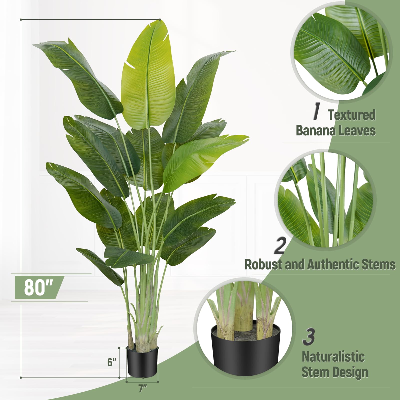 Keeplush Artificial Bird of Paradise Plant Outdoor 200cm Fake Tropical Banana Tree with 15 Leaves-Perfect Faux Plants for Indoor, Floor Plant in Pot