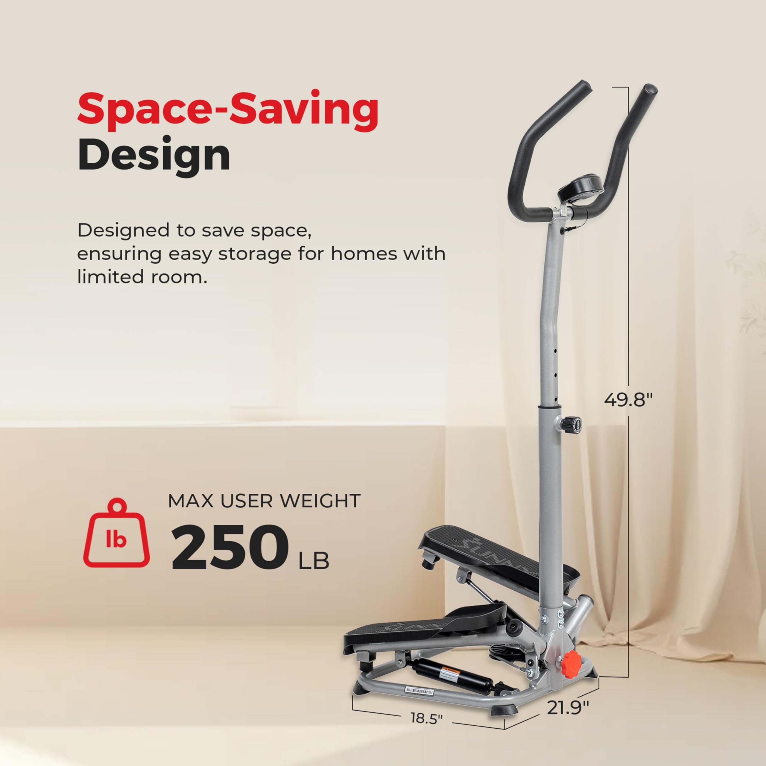 Sunny Health & Health Twister Stepper Machine, Height Adjustable Stepper, Stairs Step Exercise With Handlebars & LCD Monitor, Indoor Home Gym Workout