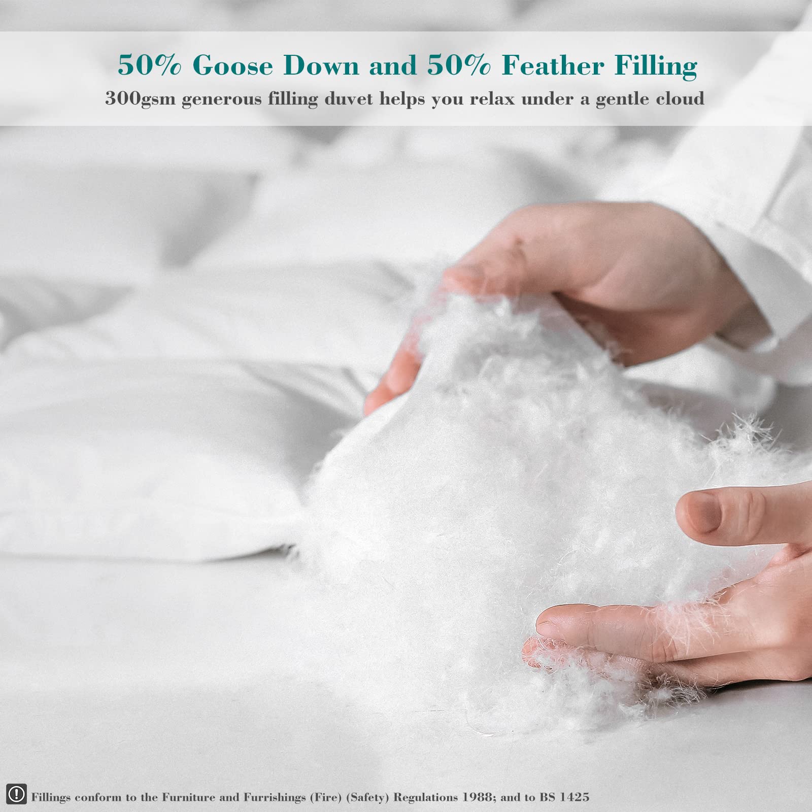 Threads For Bed 10.5 tog King Size Down & Feather Duvet, 100% Cotton Down Proof Fabric, Machine Washable with Premium Box-Stitch Design