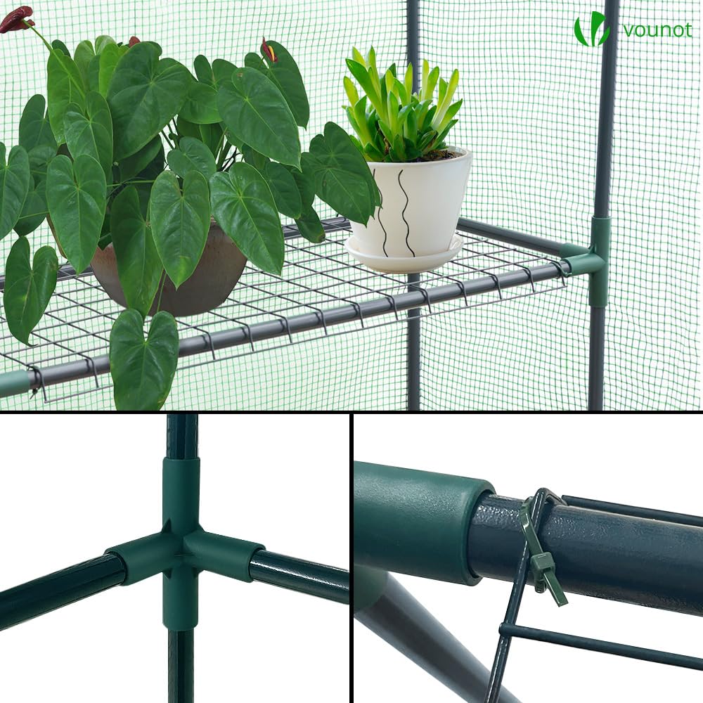 VOUNOT? Walk In Greenhouse with Shelves, Portable Plastic Green House for Garden & Outside, Large Growhouse, Green 143x215x195cm
