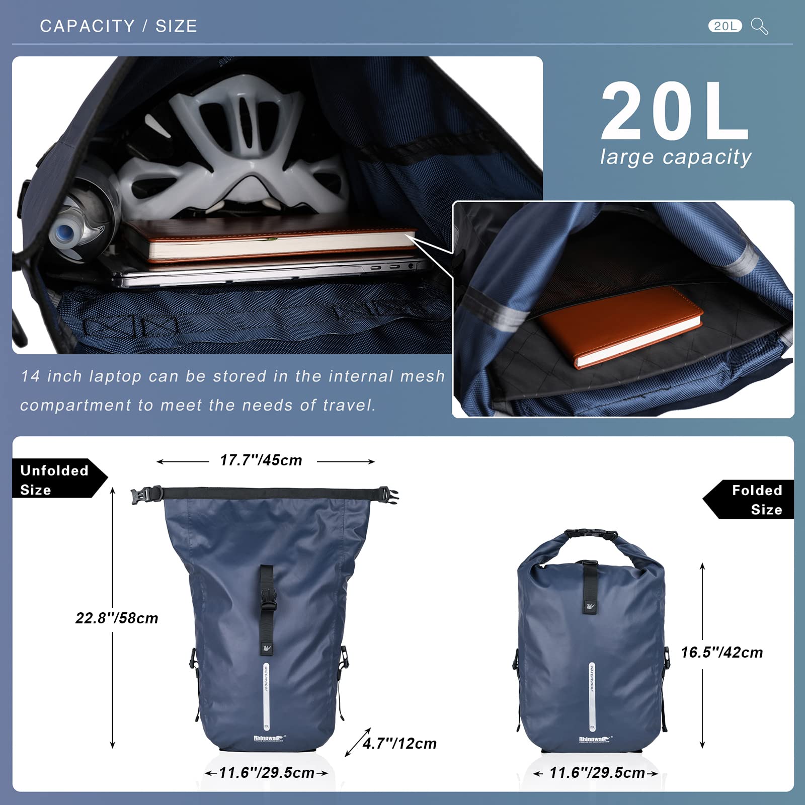 Rhinowalk Bike Pannier Bag 20L Bicycle Rear Rack Bag Laptop Storage Bag Backpack Shoulder Bag with Rain Cover
