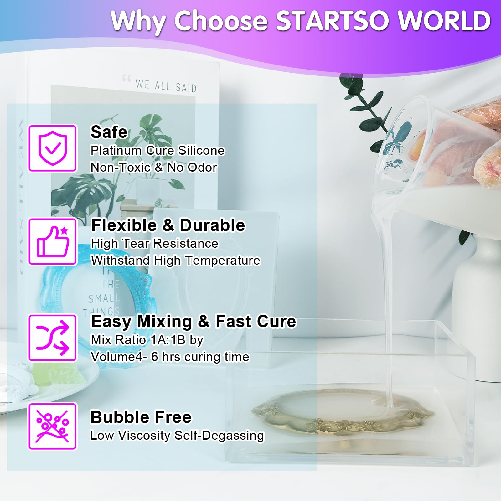 STARTSO WORLD Silicone Mold Making Kit 20A, Platinum Liquid Silicone Rubber for Mold Making, Fast Cure & Food Safe Silicone Mold Maker 80OZ, Ideal for