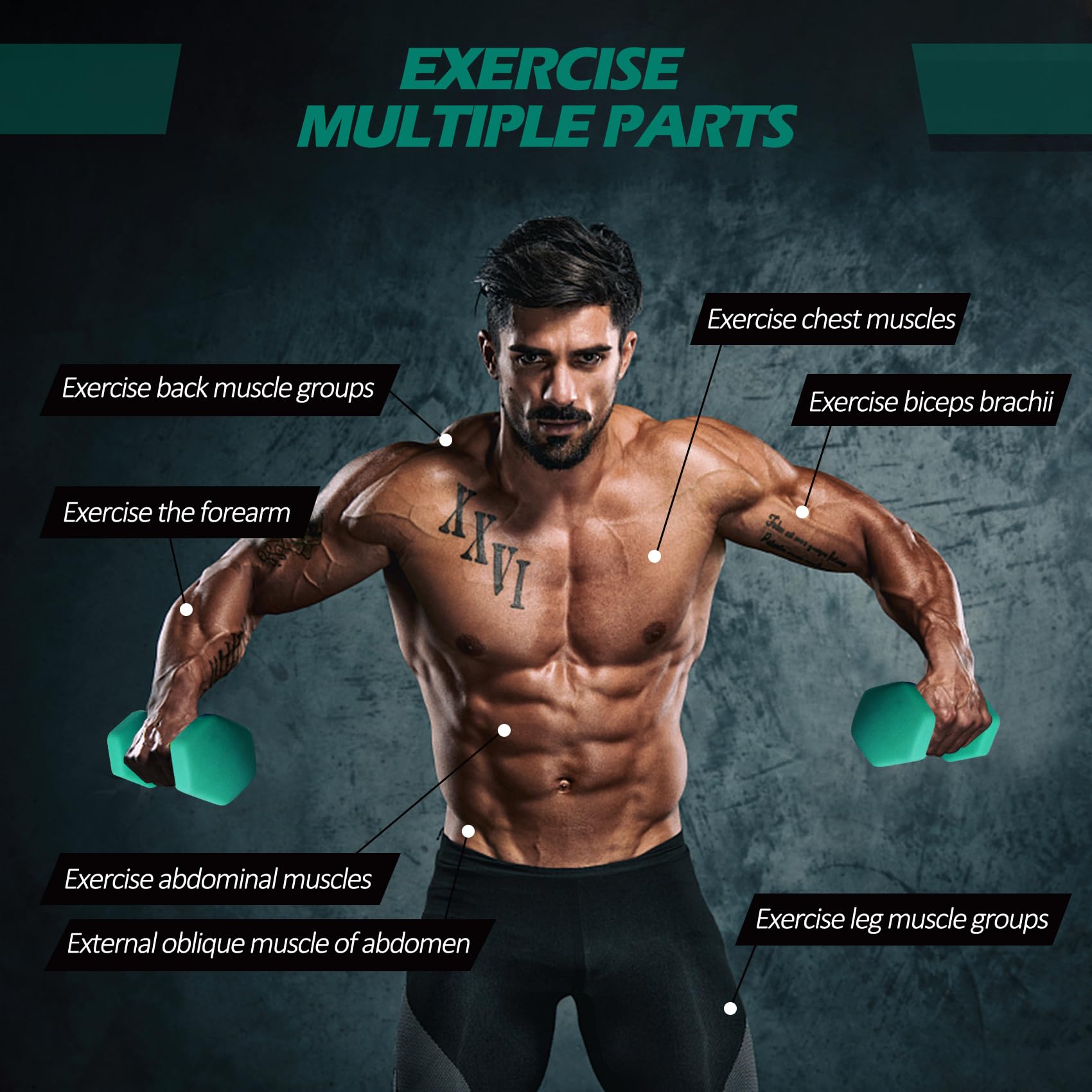 ACTIVE FOREVER Dumbbells 2?5kg, Set of 2, Hex Dumbbells Pair, Neoprene Waterproof Non-slip Dumbells Set (Dark Green)