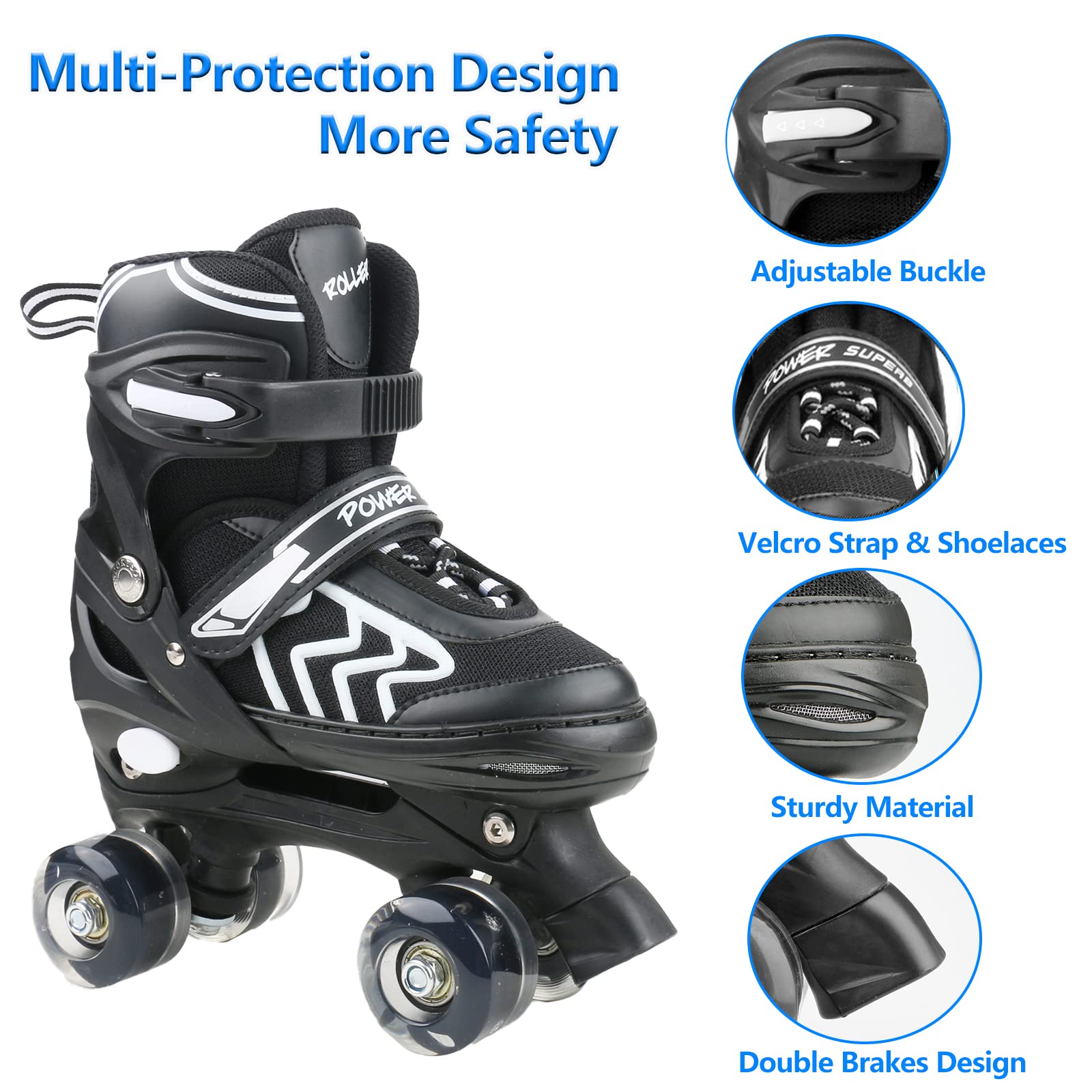 Kids Roller Skates for Boys Girls Children Beginners, 4 Sizes Adjustable Roller Skates for Child Toddler Ages 4-6-12 with 8 Light up Wheels (Small -