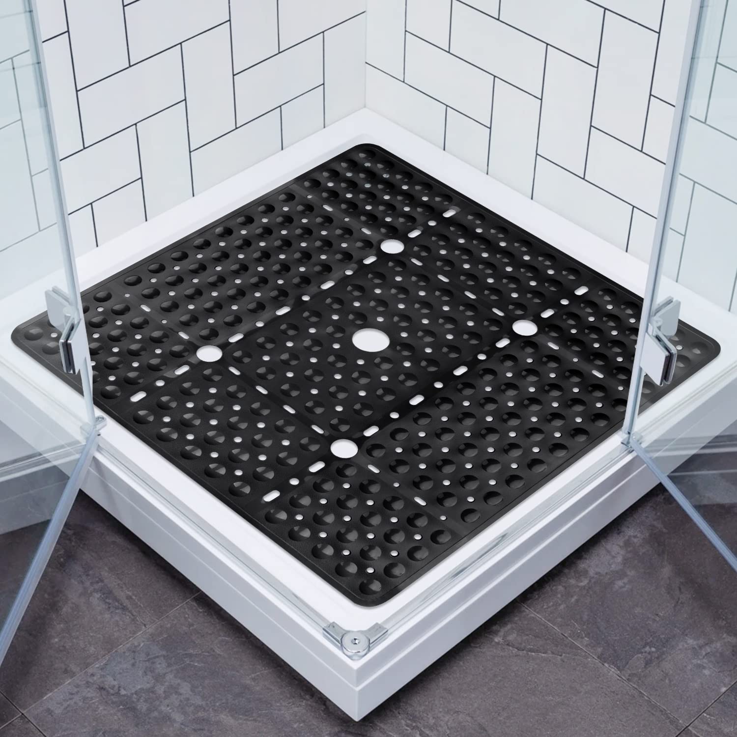 Lurowo Square Shower Mats Non Slip Anti Mould, Rubber Shower Mats for Inside Shower, Large Shower Mat 70 * 70cm with 240 Suction Cups, Machine