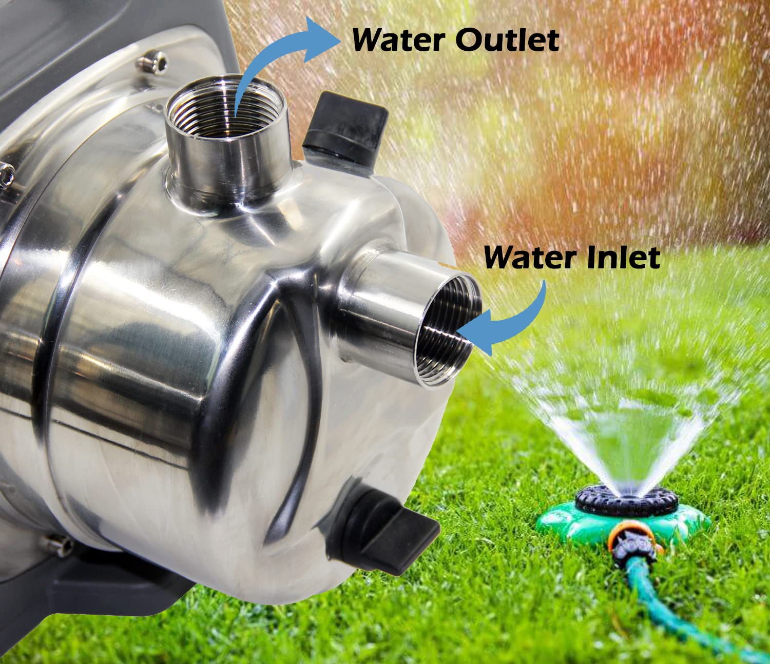 VEATON 1200W Portable Garden Booster Jet Pump, 3500L/H Stainless Steel Pressure Pump, Max Water Lift 46m, 4.6 bar, Transfer Clean Water for Home Lawn