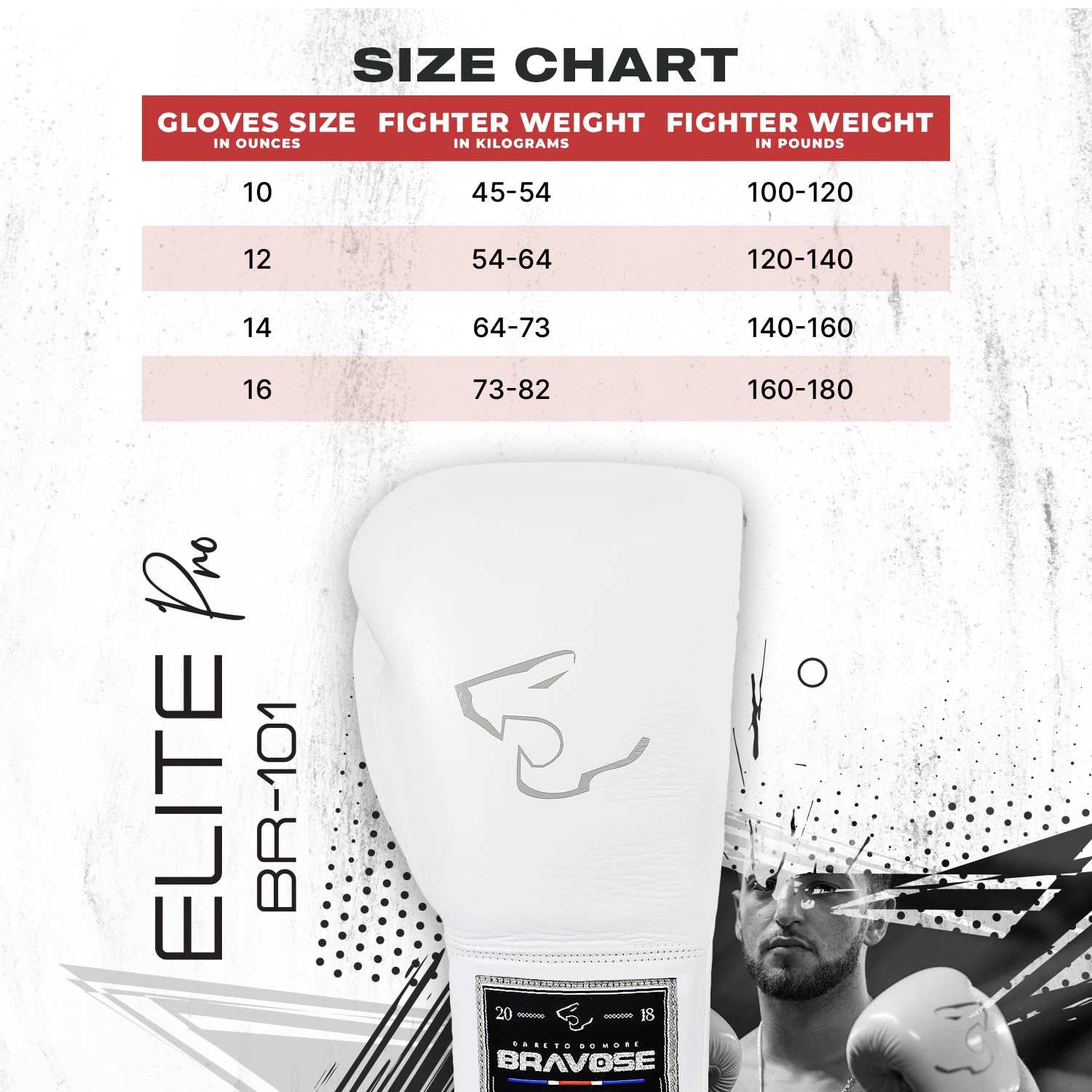 BRAVOSE Elite Pro Strap 16oz Boxing Gloves | Professional Leather Boxing Gloves for Punching Training, Sparring, MMA Kickboxing, Muay Thai Made By