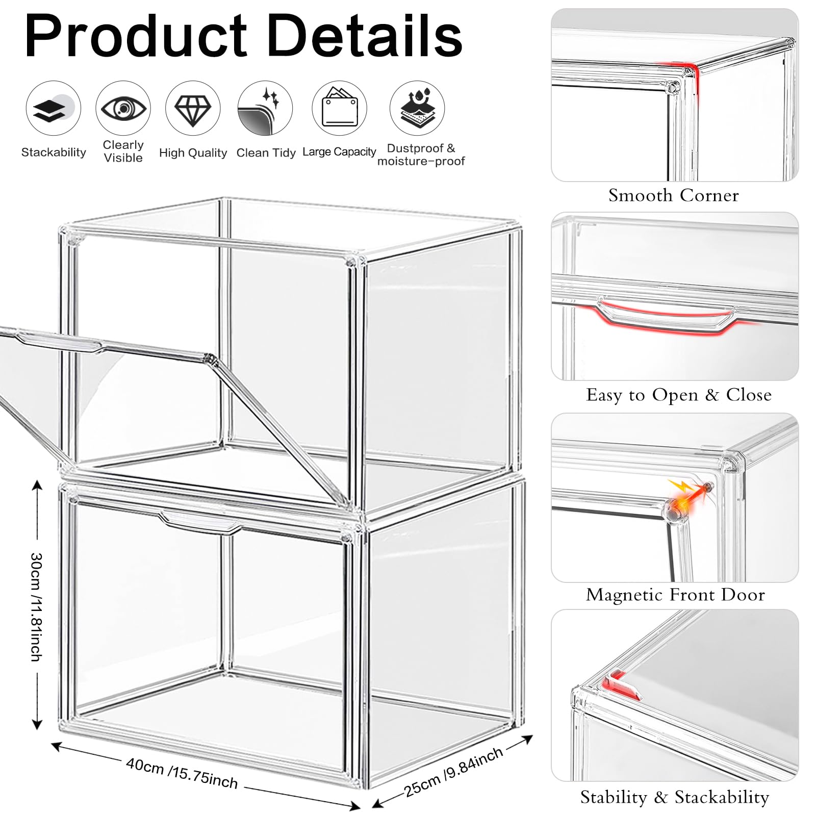 LINYAPRY 4 Packs Clear Plastic Handbag Storage Organizer for Closet, Large Acrylic Display Box for Handbag, Stackable Storage Boxes Bag Organizer with