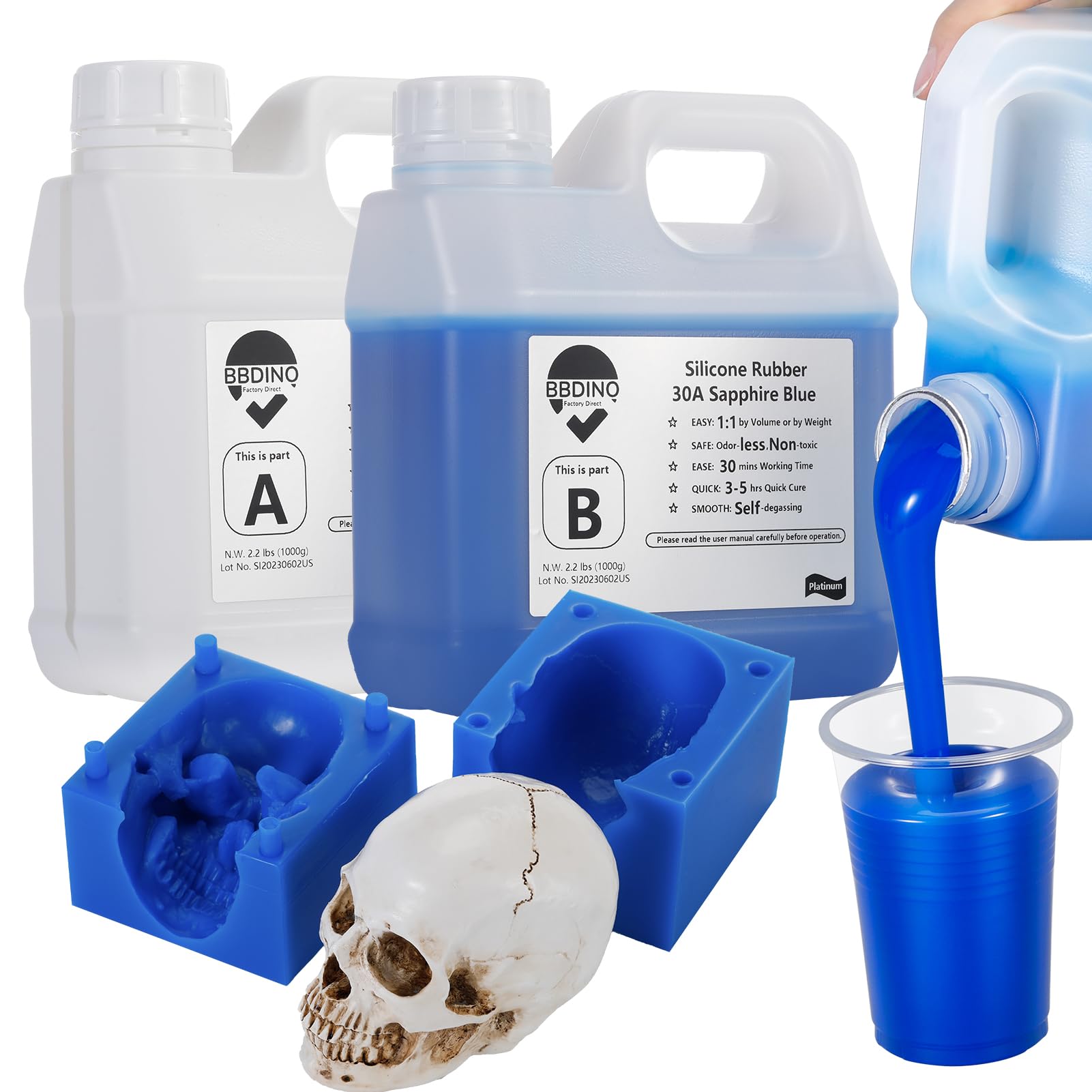 BBDINO Silicone Mould Making Kit, Liquid Silicone for Mould Making 30A, 1:1 by Volume Ideal for Casting Resin/Jewelry Silicone Moulds 4.4 lbs,