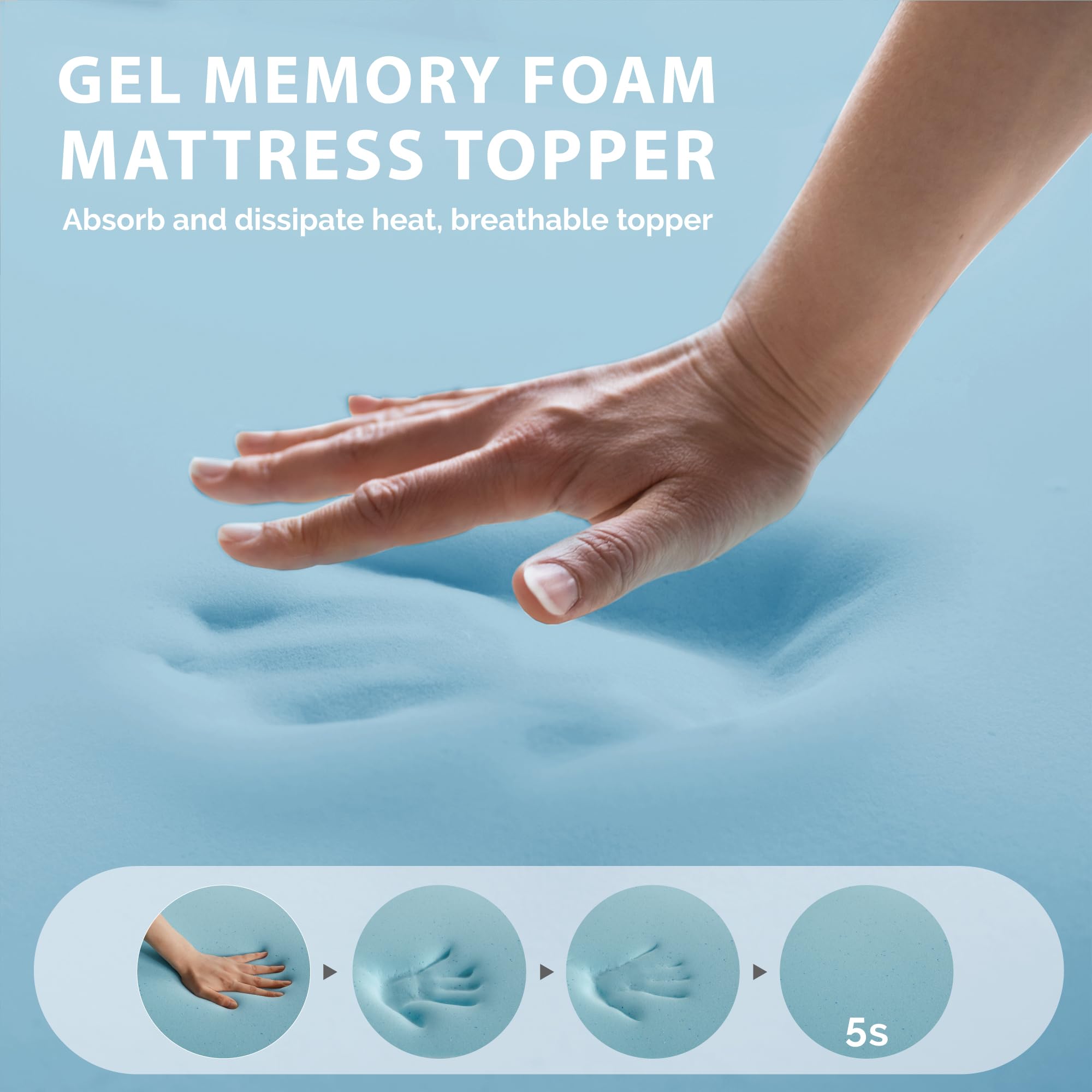 Degrees of Comfort 2 Inch Thick Memory Foam Mattress Topper Double Bed Soft Bamboo Cover for Back Pain, Mattress Topper with Anti-Slip Removable