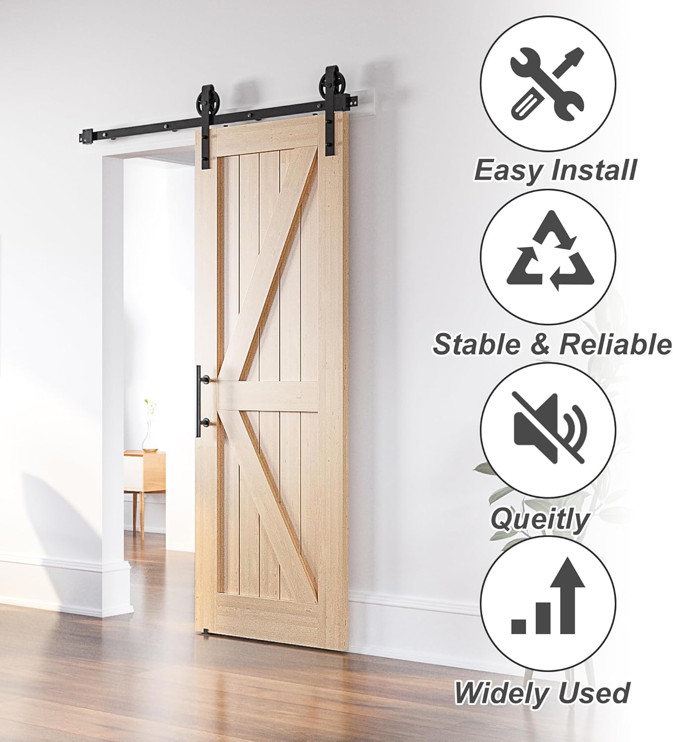 Sliding Barn Door Kit 6.6FT Heavy Duty Single Wood Door Track Black SANKEYTEW