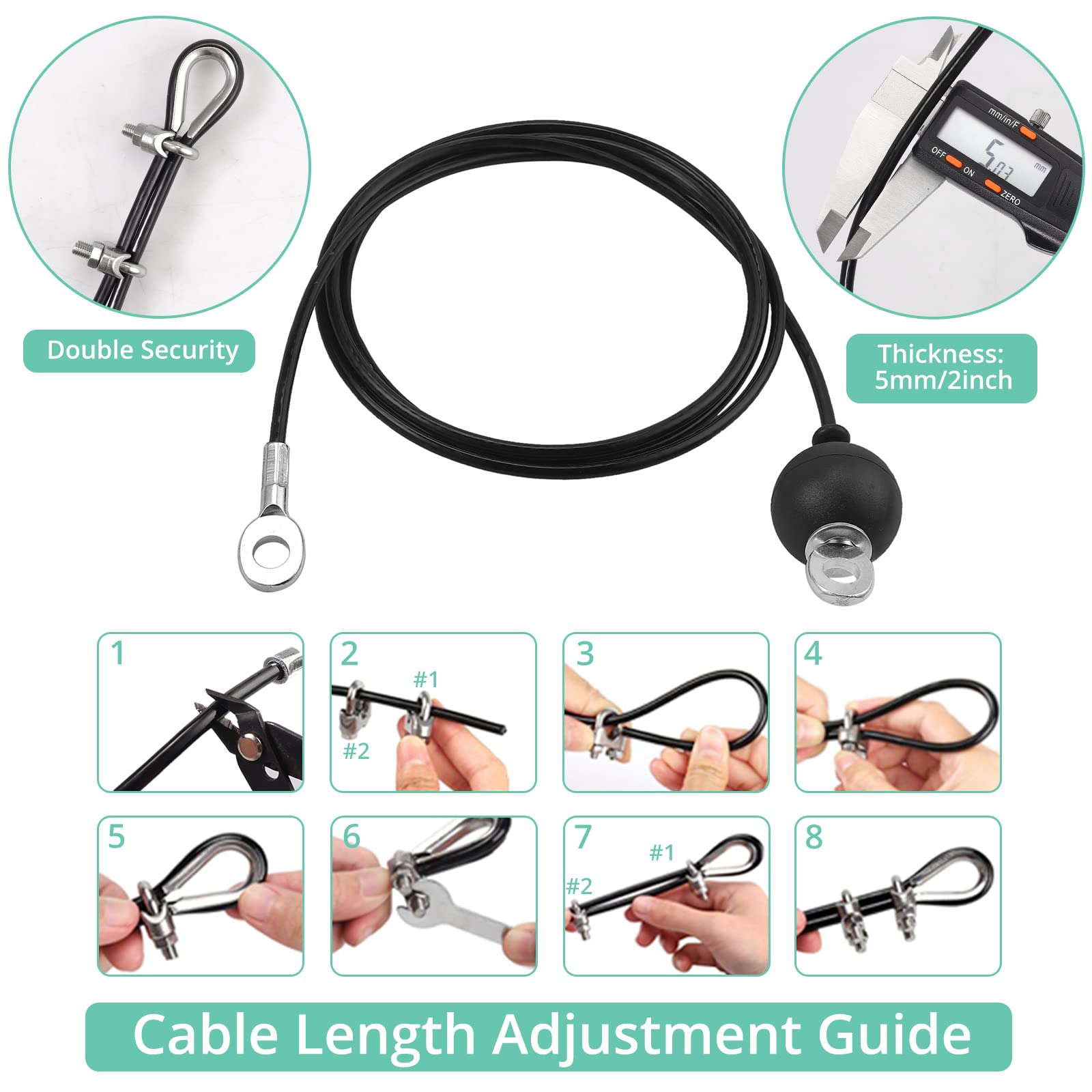 VINTEAM Cable Pulley System Gym, DIY Fitness Pulley System, Cable Pulley Attachments with Tricep Rope for Gym LAT Pull Down, Biceps Curl, Tricep, Arm