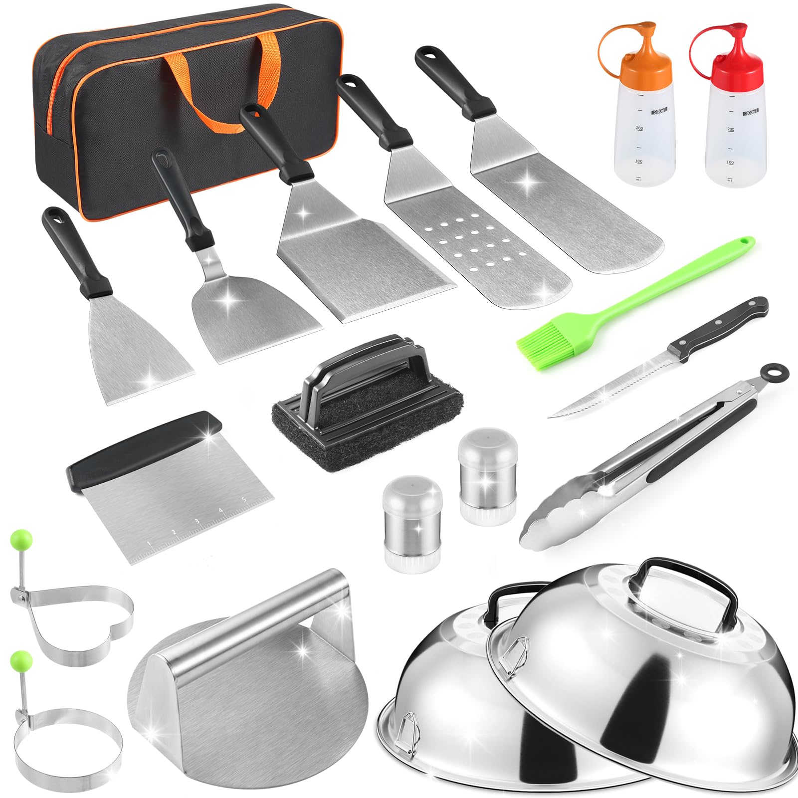 zycBernoi Griddle Accessories Kit, 20 PCS Flat Top Grill Accessories for Blackstone Camp Chef, Metal Spatula Set with Burger Press,Basting