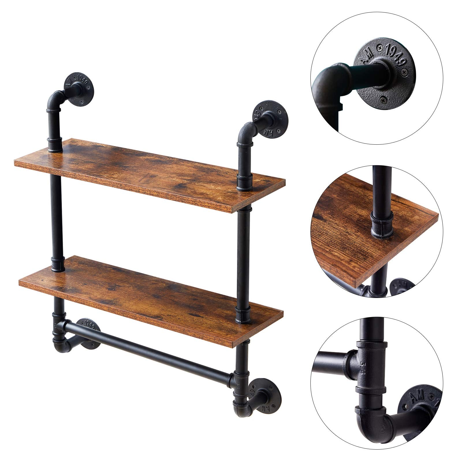 IBUYKE Pipe Floating Shelves, Wall Shelf Outdoor, 60x20x72.5cm, Decorative Shelving Unit for Wall, Plant Stand, Storage Organiser Shelf for Bedroom,